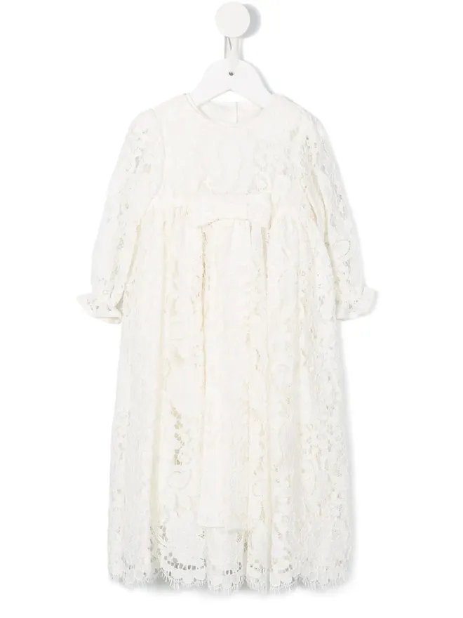 Dolce & Gabbana Kids Dolce & Gabbana Kids galloon-lace long-sleeve dress - Whiteの商品画像
