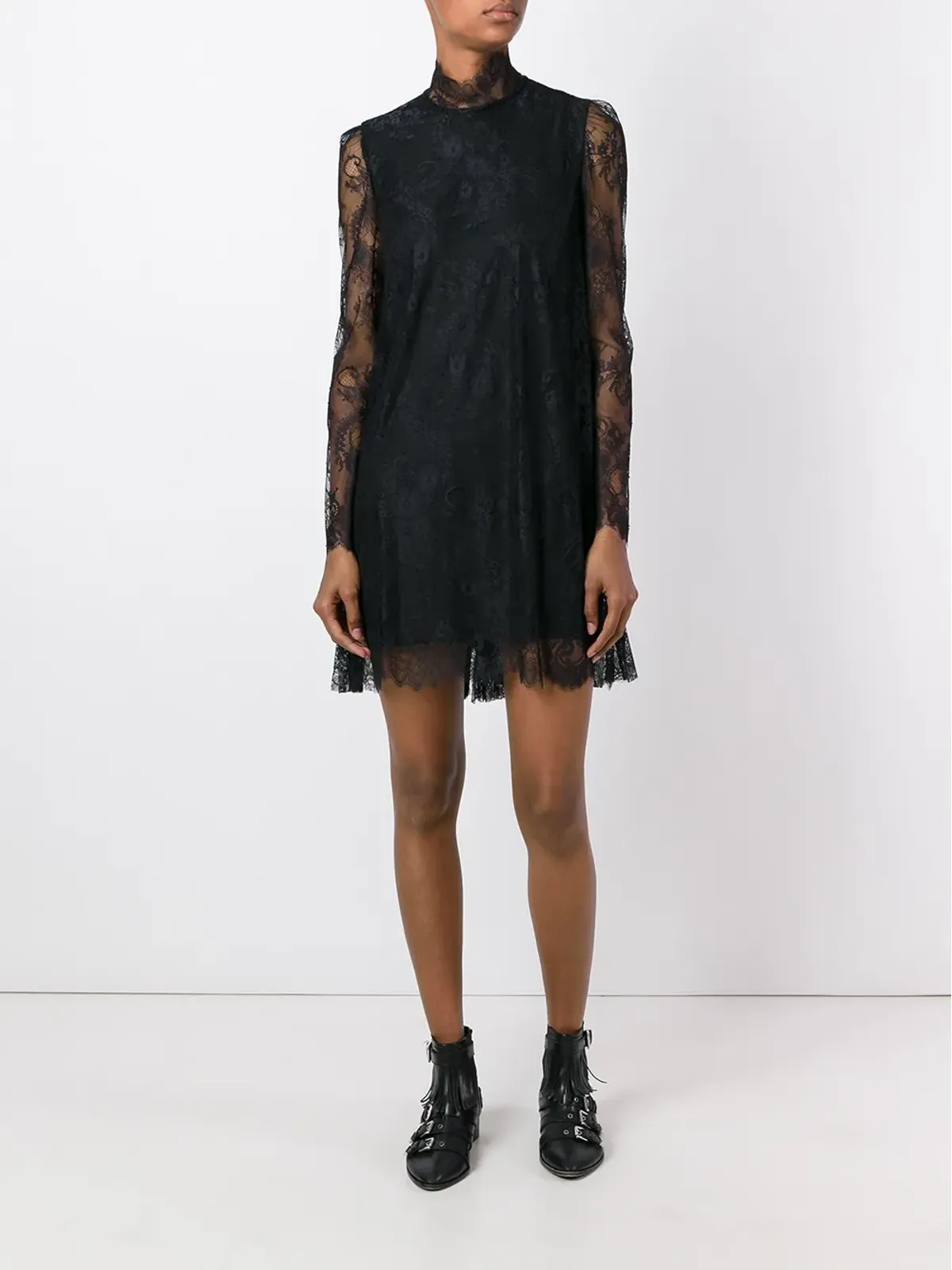Philosophy Di Lorenzo Serafini ブラック レースオーバーレイ・プリーツバックドレス - 画像4