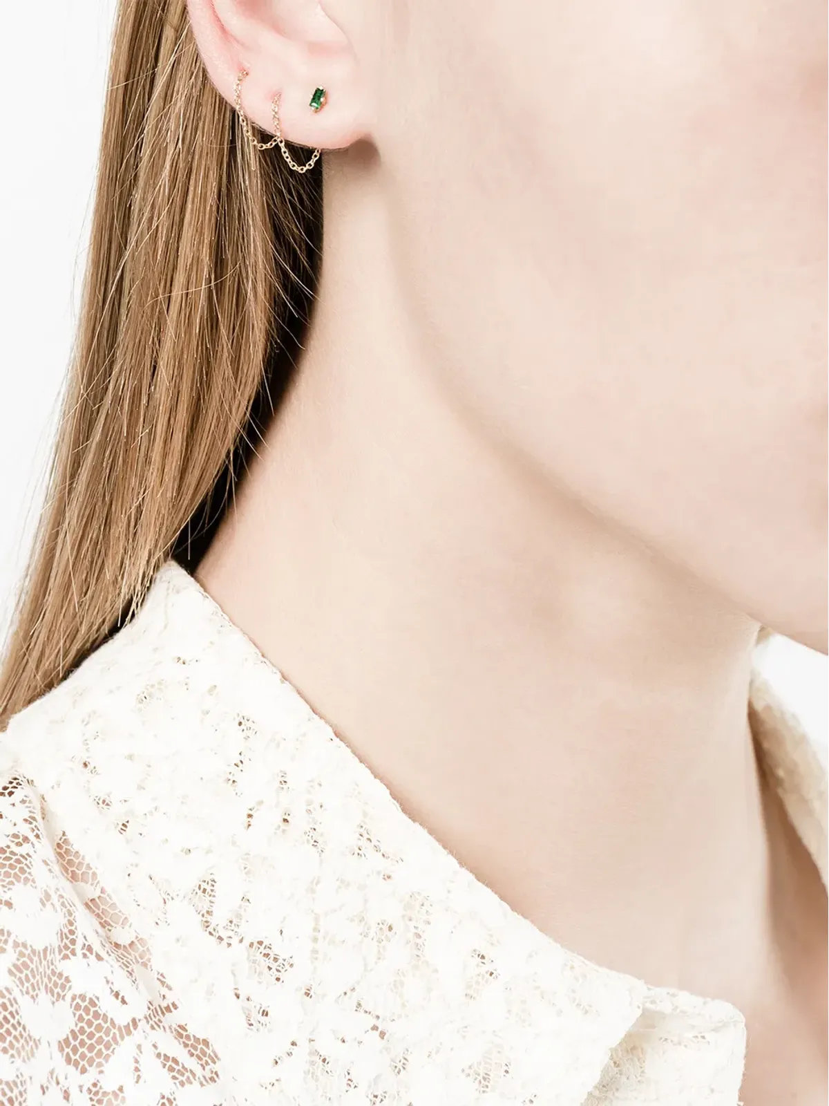 Lizzie Mandler Fine Jewelry 18Kイエローゴールドのフローティング・スレッド エメラルド イヤリング - 画像2