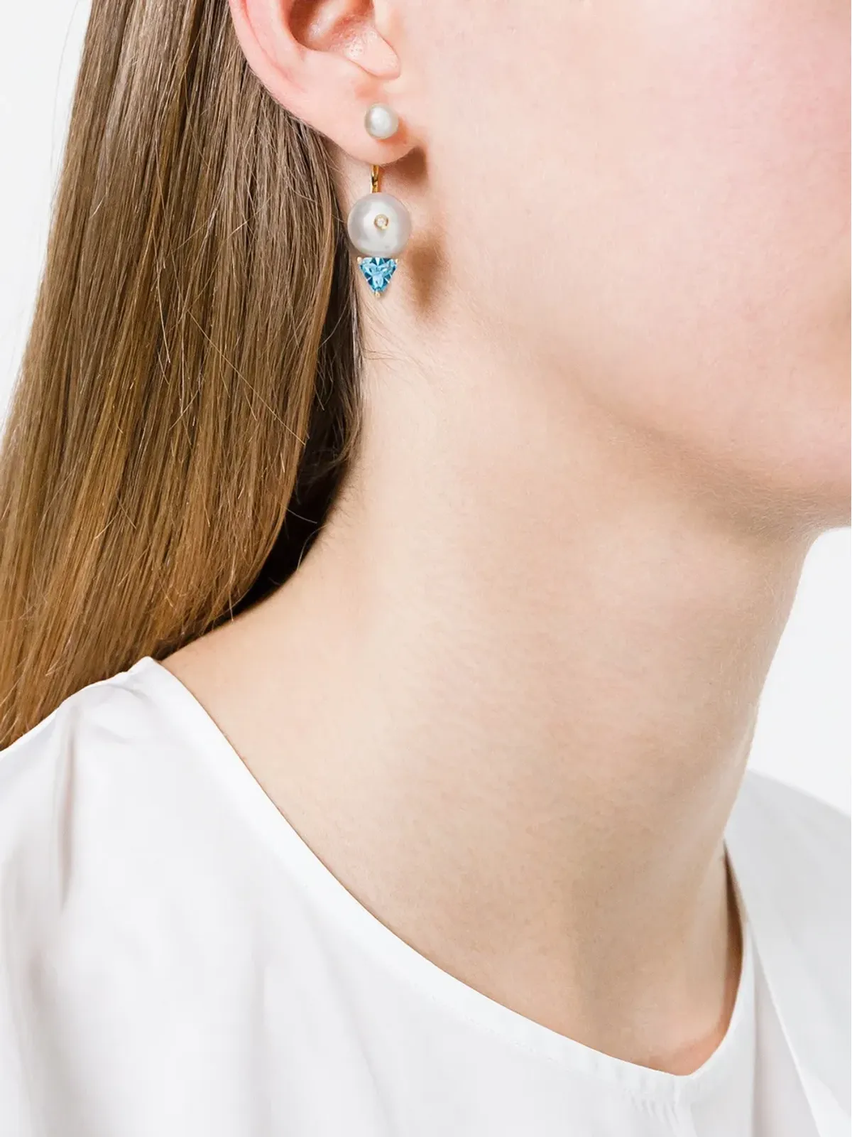 Delfina Delettrez 18kt gold Trillion diamond, pearl and topaz earrings - White - 画像2