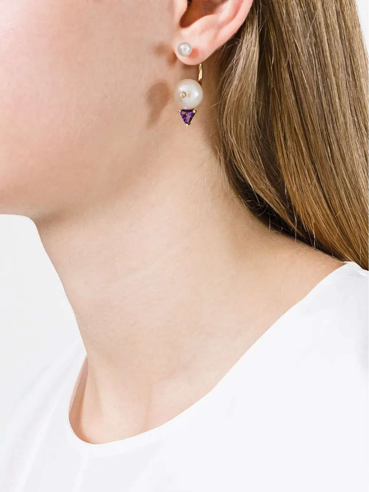 Delfina Delettrez 18kt gold Trillion diamond, pearl and topaz earrings - White - 画像3