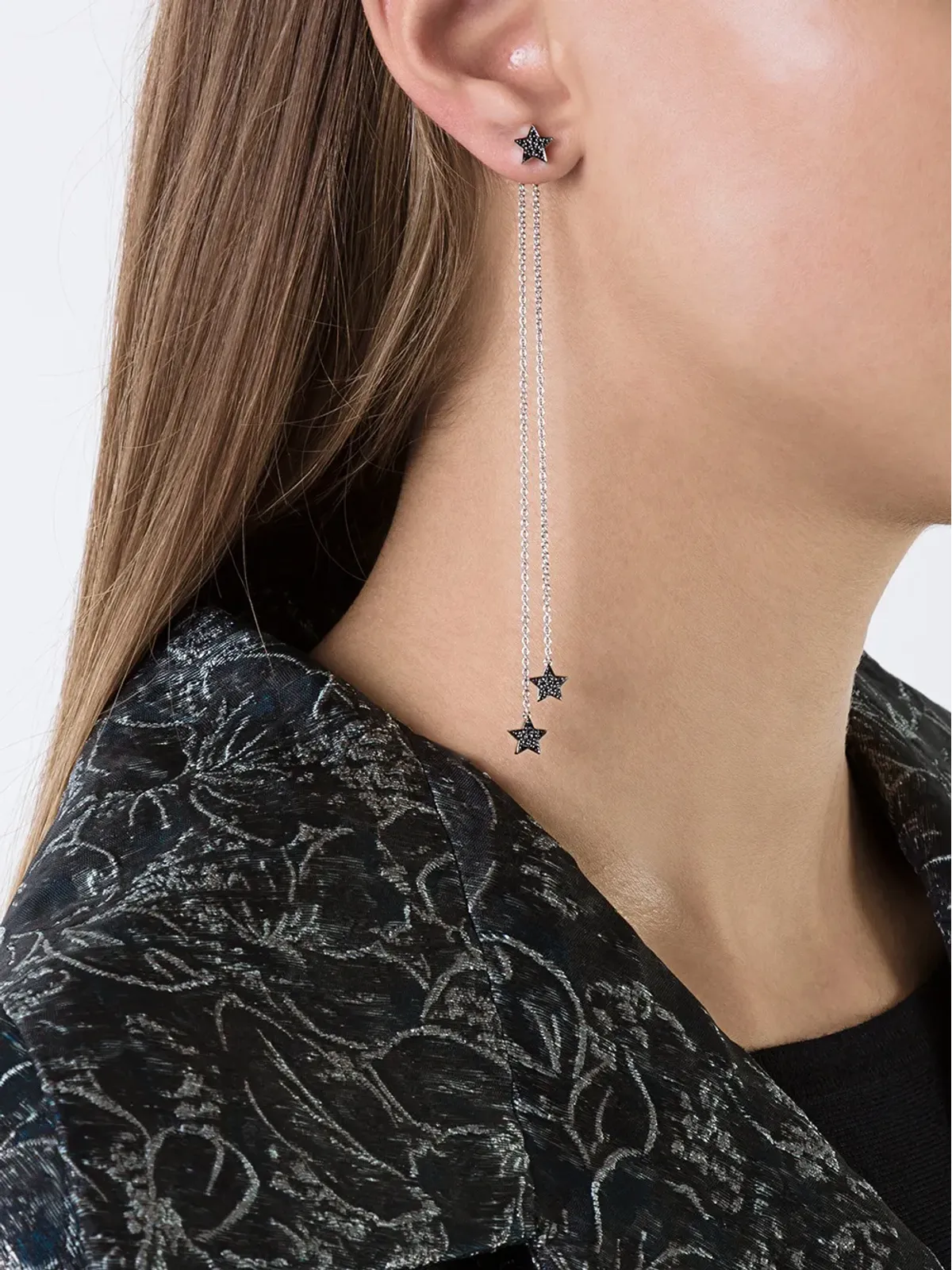 ALINKA 18ktホワイトゴールド STASIA ダイヤモンドチェーン・ドロップ・ピアス - 画像2