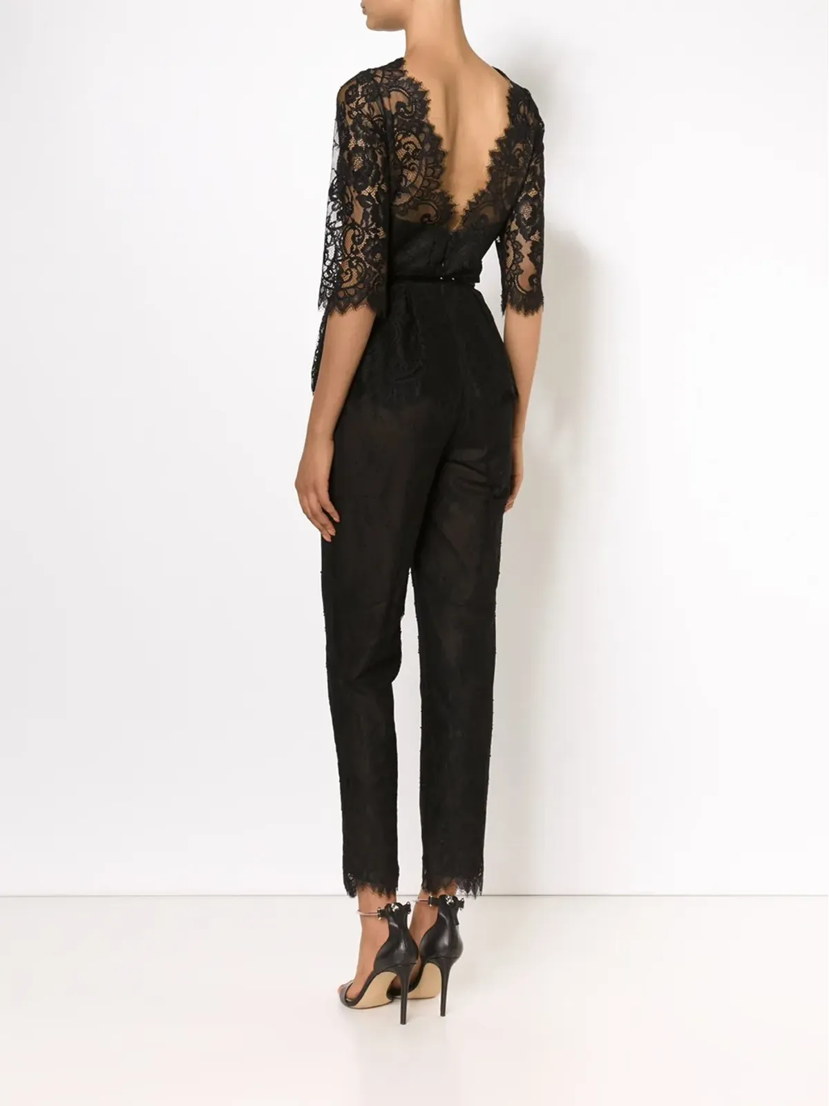 Marchesa Notte Vネック レースディテール ジャンプスーツ - ブラック - 画像5