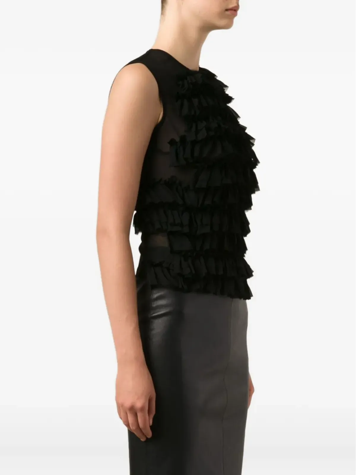 Comme Des Garçons 半透けフリル付きタンクトップ - ブラック - 画像3
