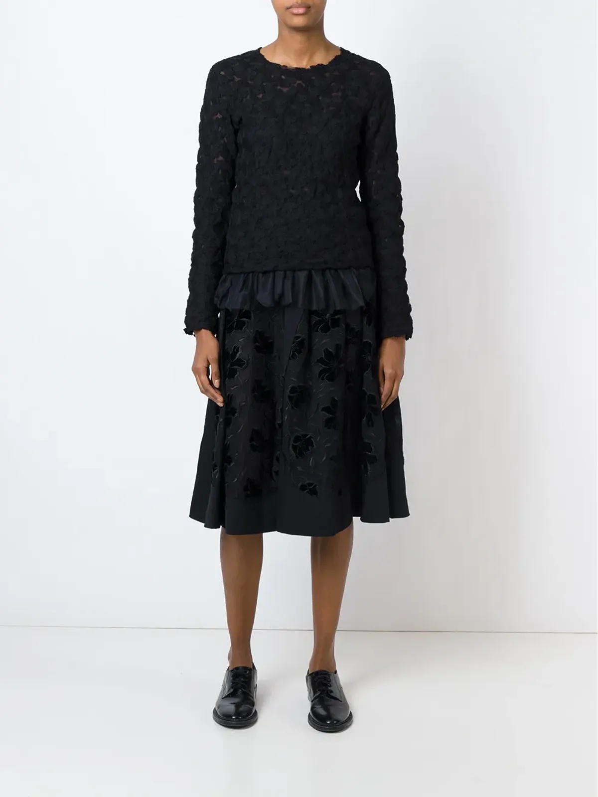 Comme Des Garçons 刺繍入りフレアスカート - ブラック - 画像5