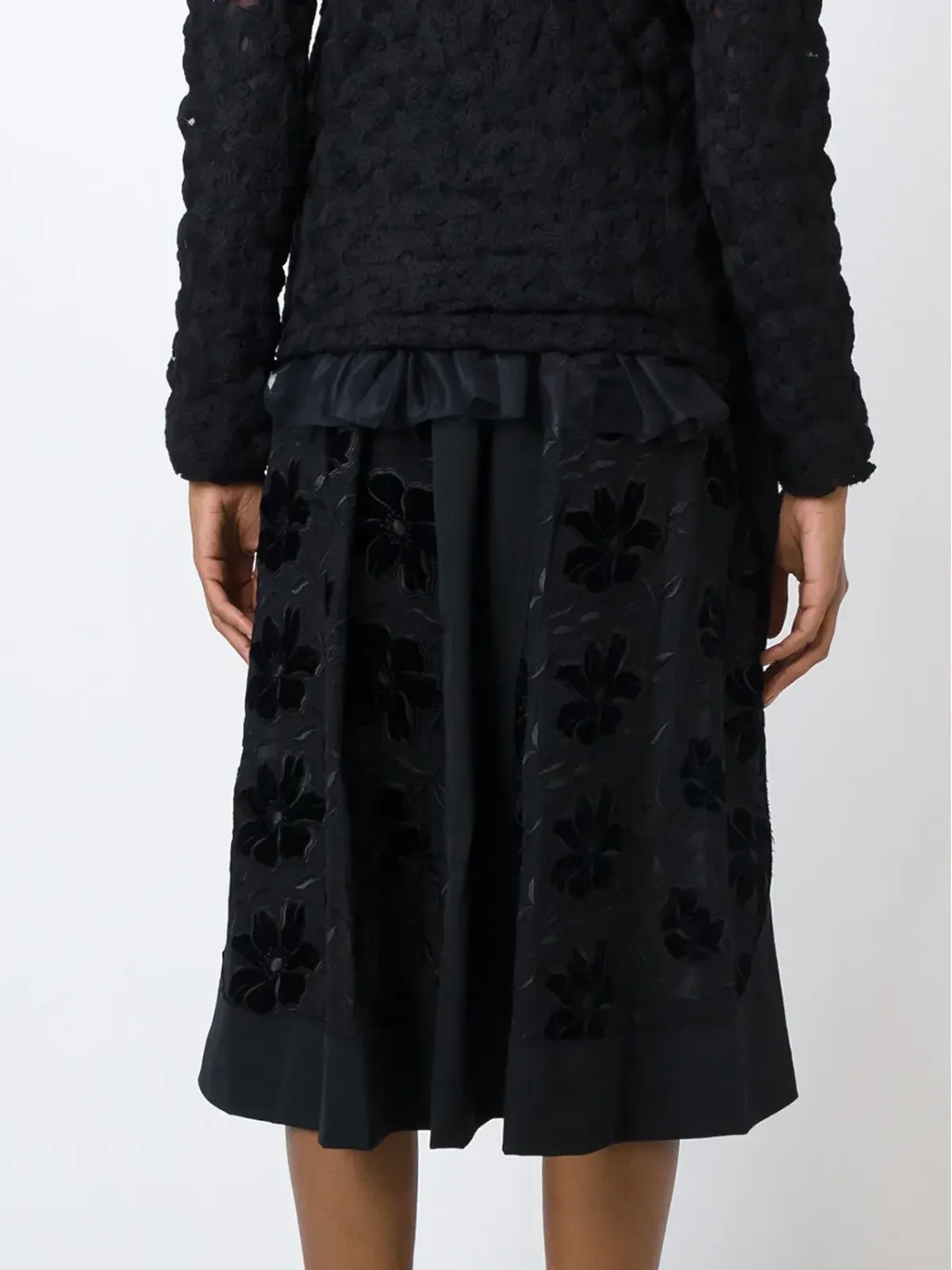 Comme Des Garçons 刺繍入りフレアスカート - ブラック - 画像2