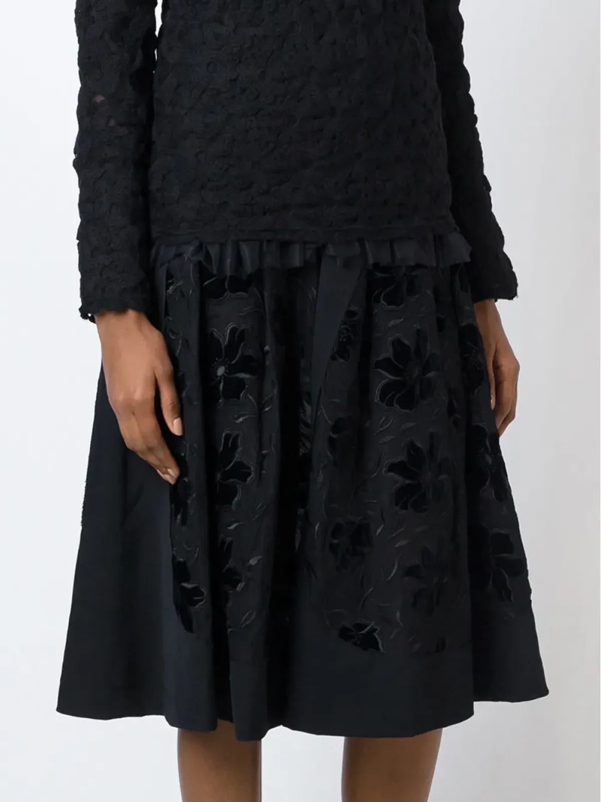 Comme Des Garçons 刺繍入りフレアスカート - ブラック - 画像3