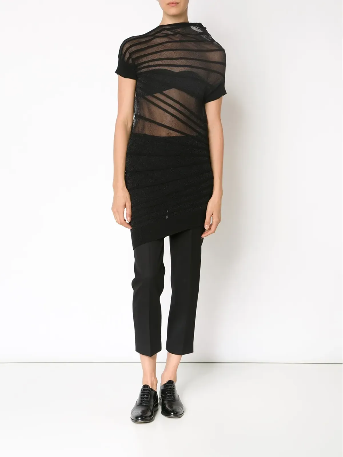 Junya Watanabe アシンメトリックなシアーストライプドレス - 画像2
