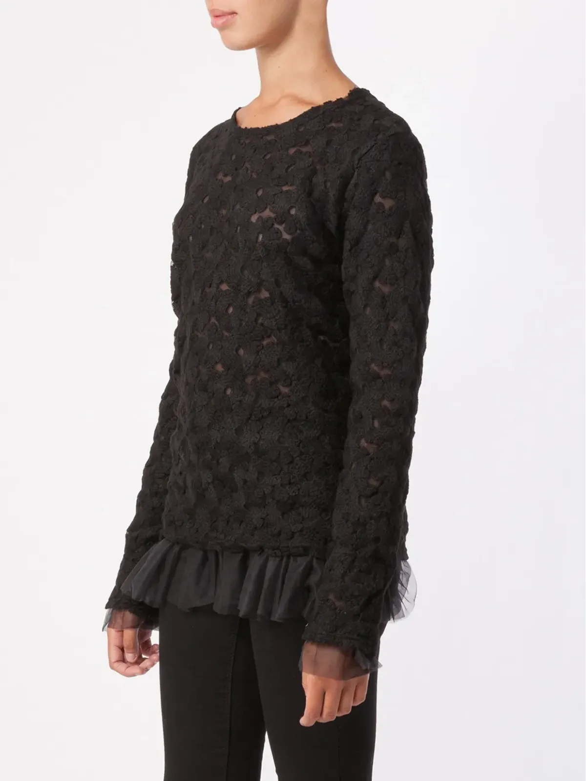 Comme Des Garçons チュールレイヤー花柄ニットセーター - 画像3