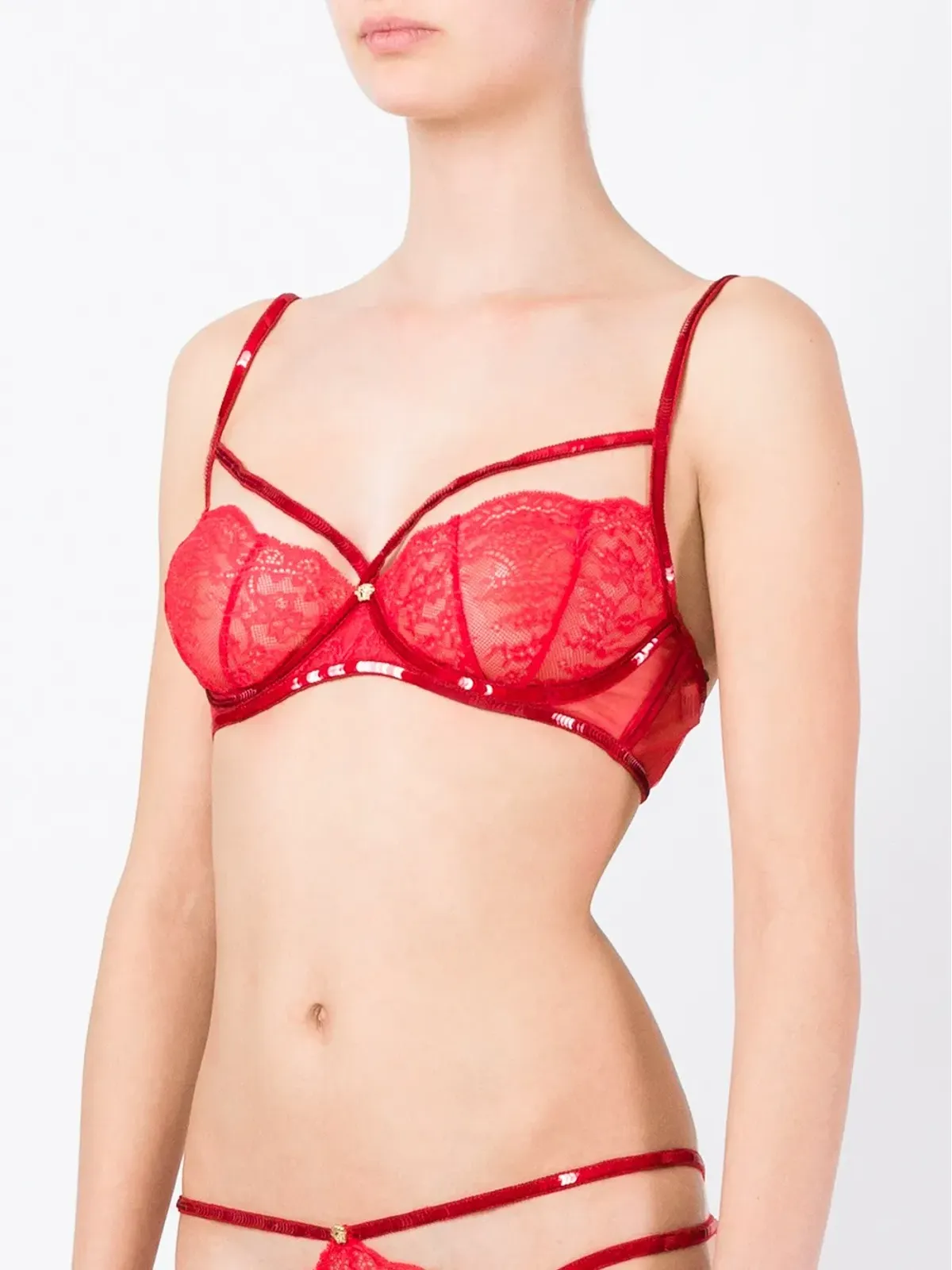 Versace Peek-a-Boo スカラップレースのブラ - レッド - 画像2