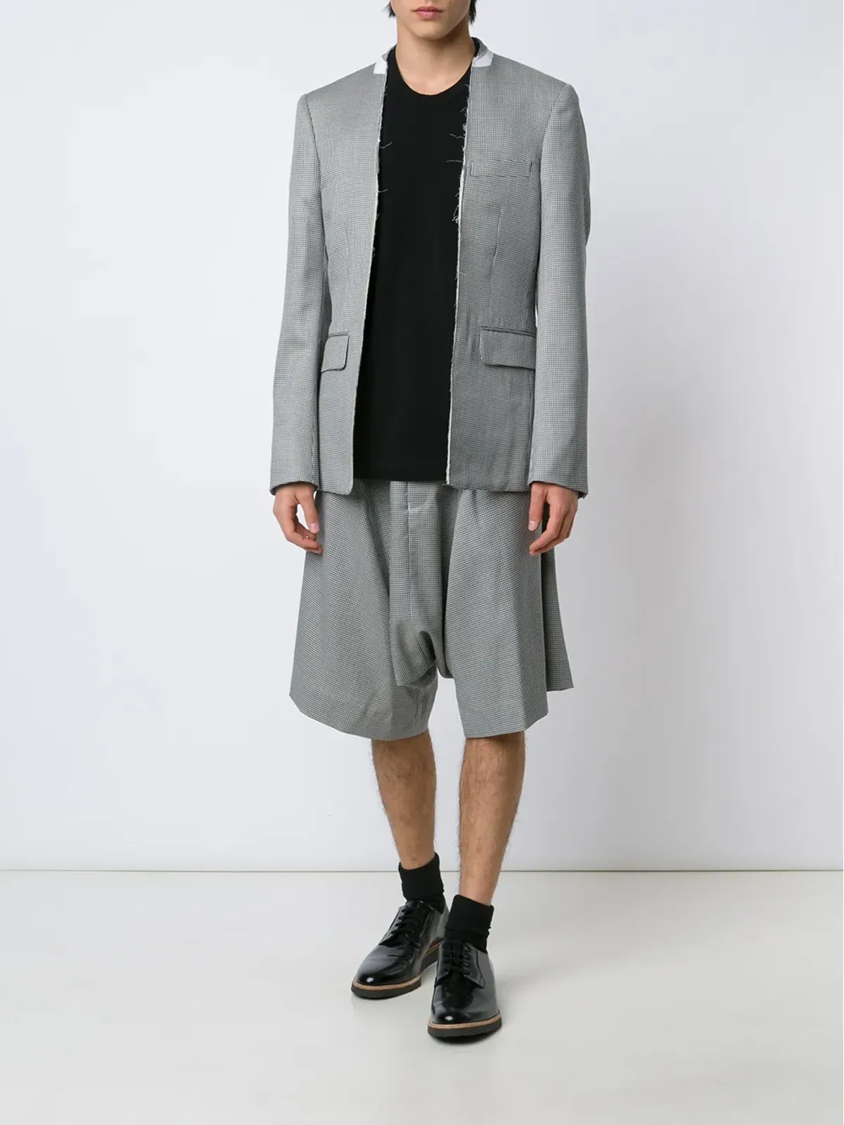 Comme des Garçons Homme Plus ハウンドトゥース柄 ローエッジ ブレザー ブラック - 画像2