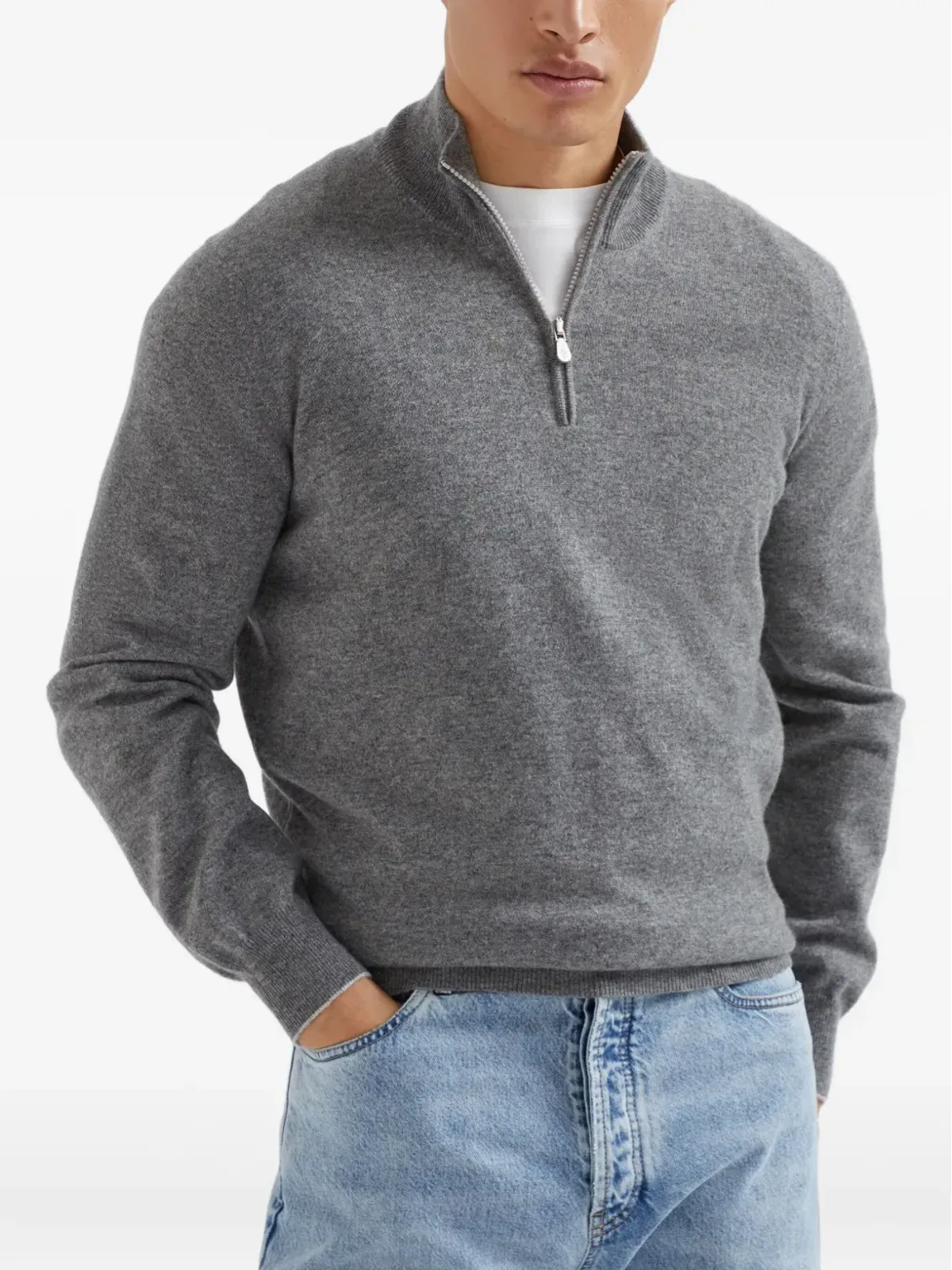 Brunello Cucinelli ジップファスナー付きカシミヤセーター（グレー） - 画像3