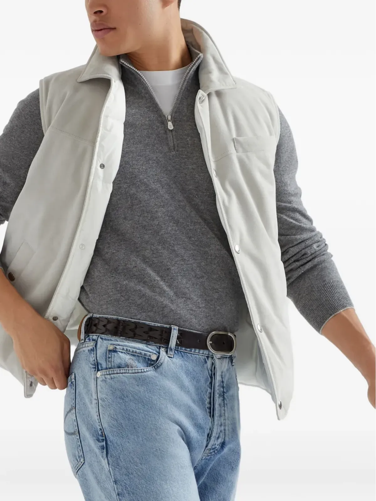 Brunello Cucinelli ジップファスナー付きカシミヤセーター（グレー） - 画像4
