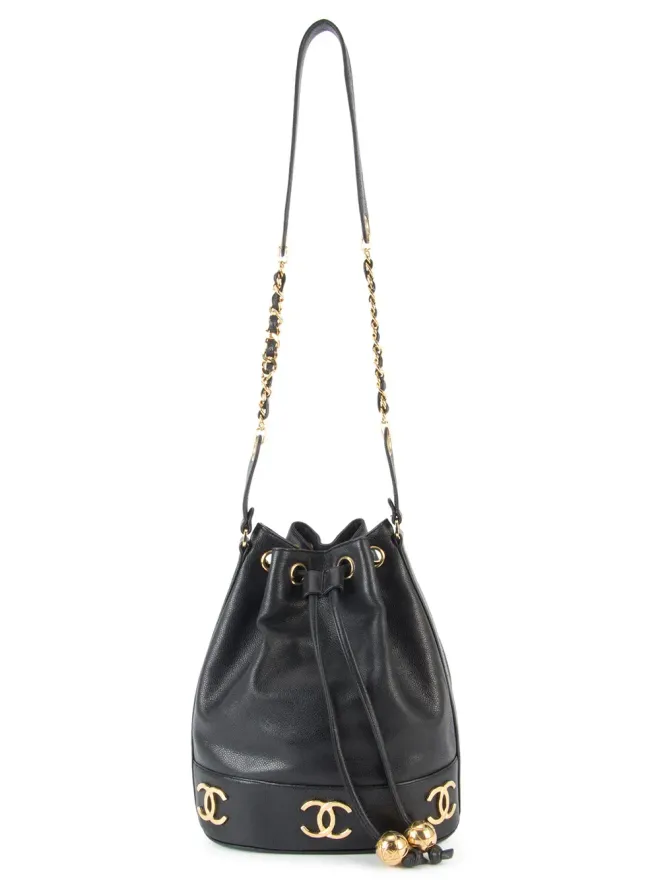 CHANEL Pre-Owned CHANEL Pre-Owned CC drawstring bucket bag - Blackの商品画像