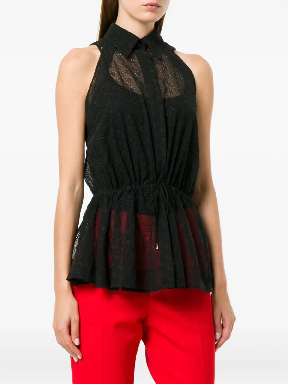 Alaïa Pre-Owned 2017 sheer drawstring sleeveless shirt - Black - 画像3