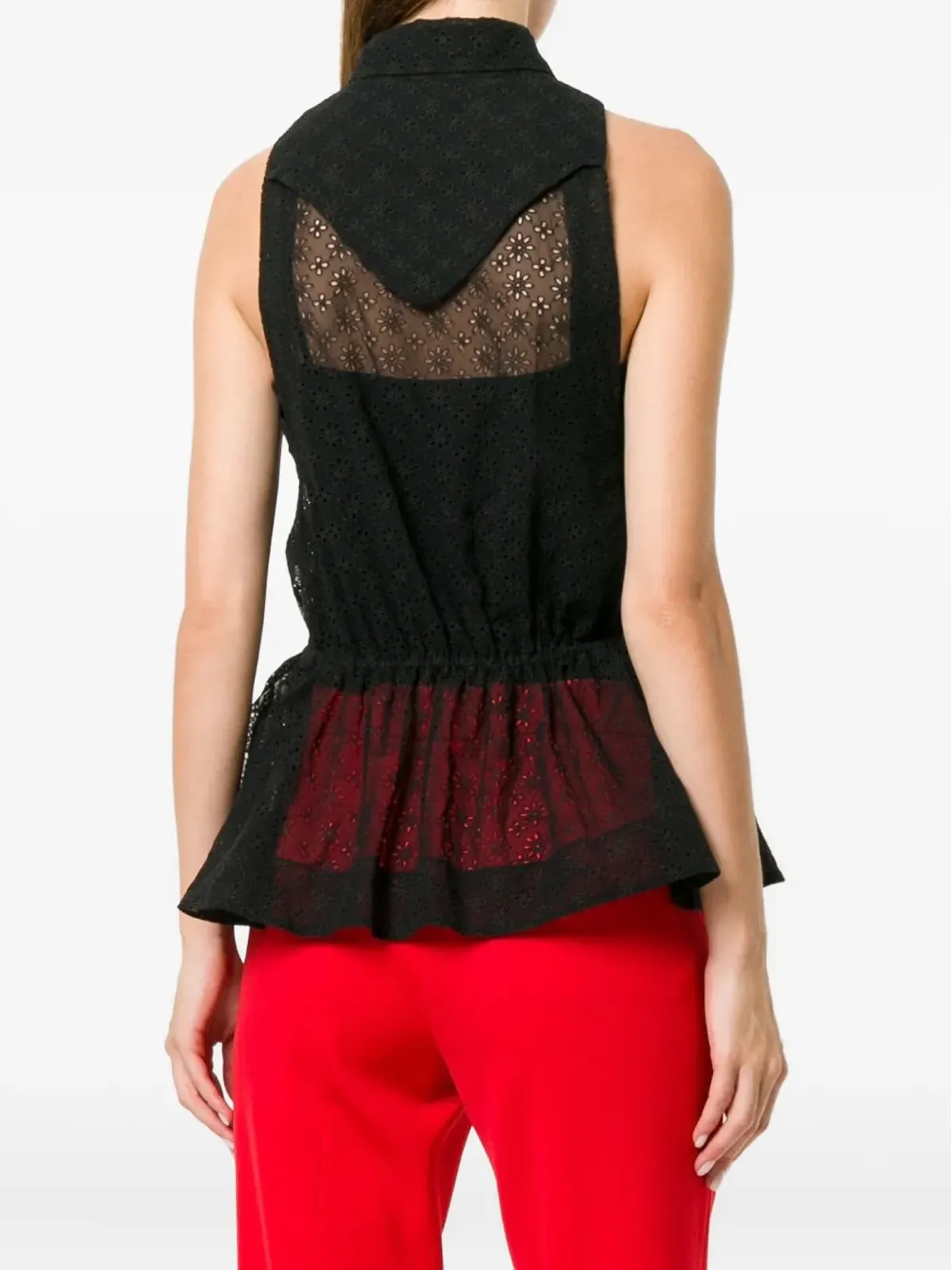 Alaïa Pre-Owned 2017 sheer drawstring sleeveless shirt - Black - 画像4