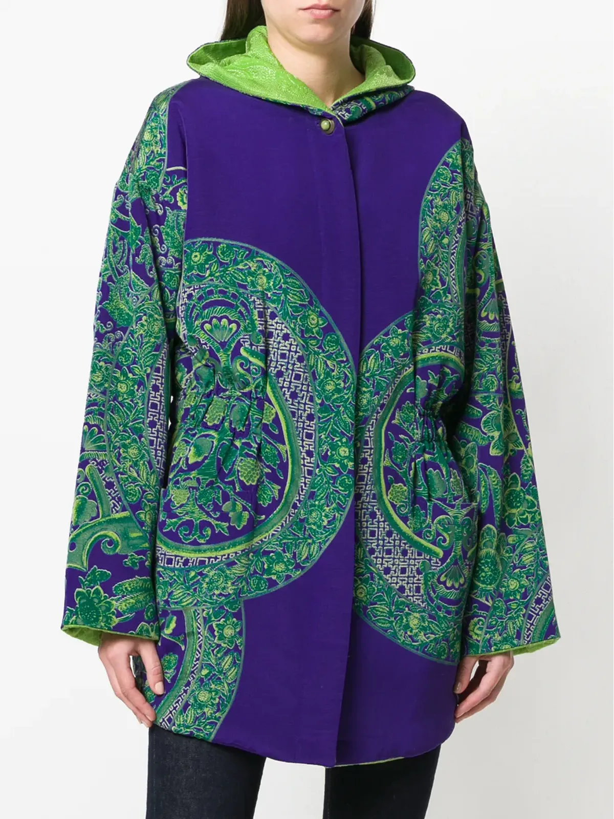 Versace Pre-Owned 花柄パッド入りフード付きコート - Purple - 画像3