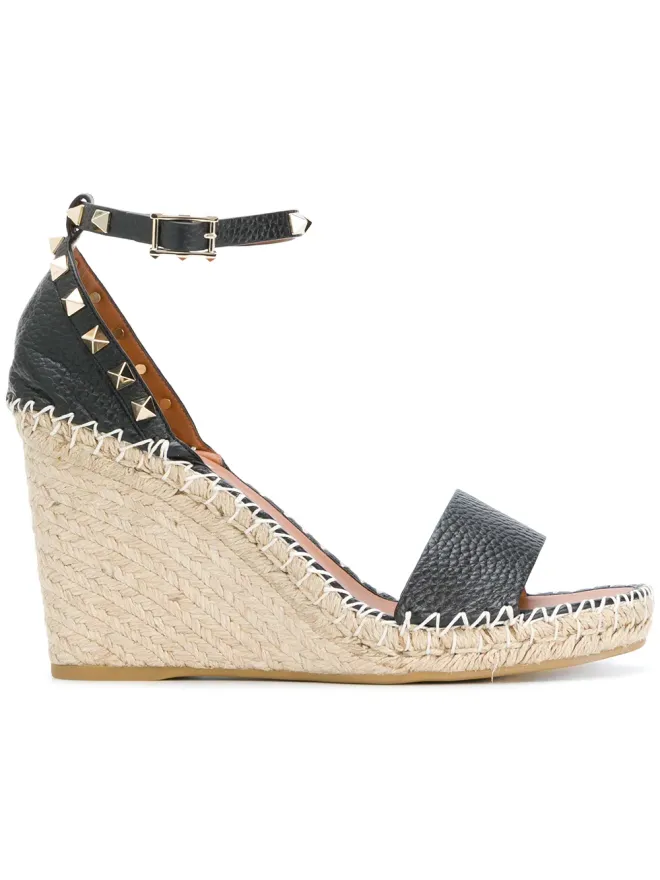 Valentino Garavani Valentino Garavani ダブル ロックスタッズ ウェッジサンダル - ブラックの商品画像