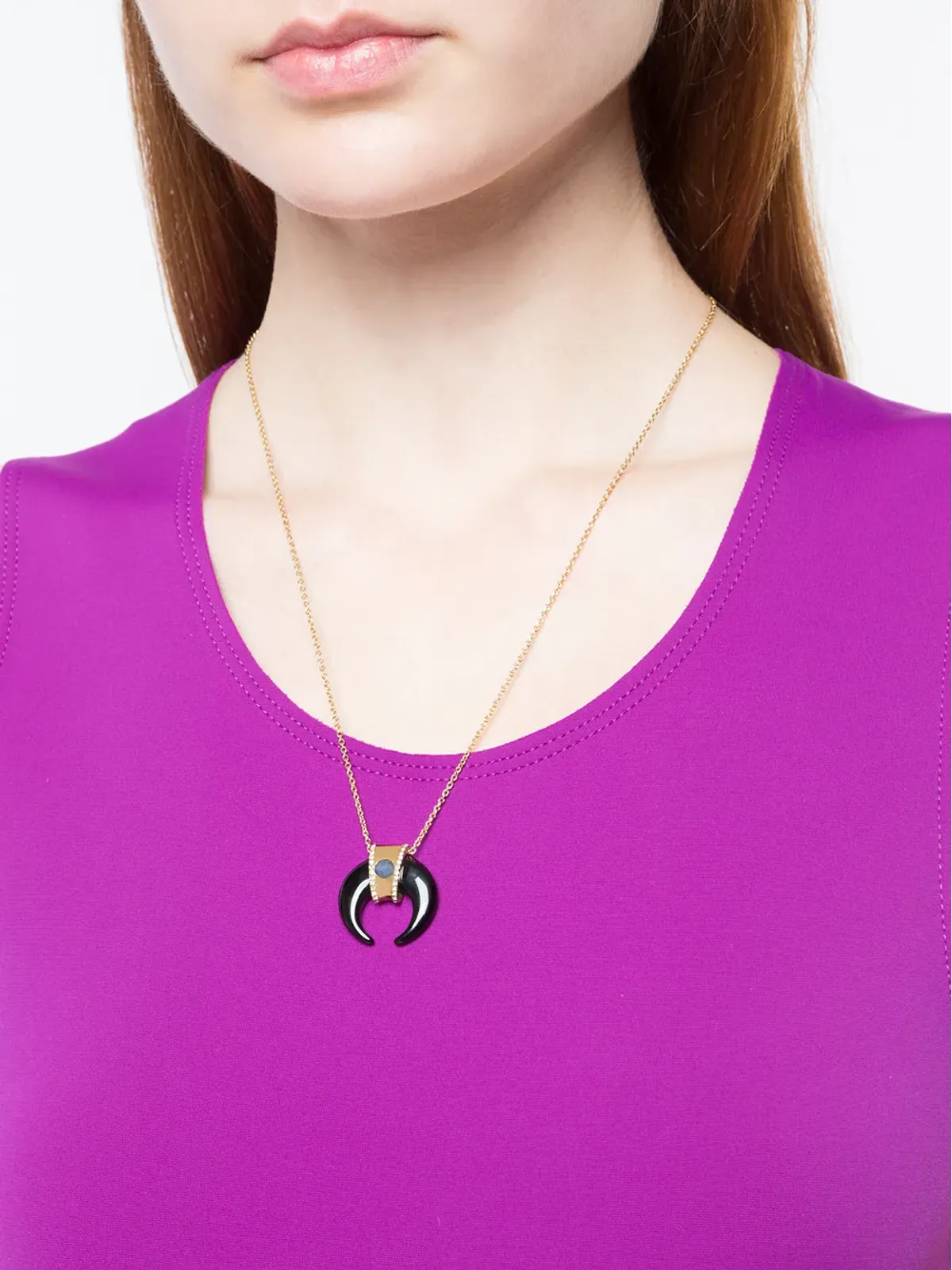 Nialaya Jewelry アゲート・タイガー・トゥース ネックレス ブラック - 画像2