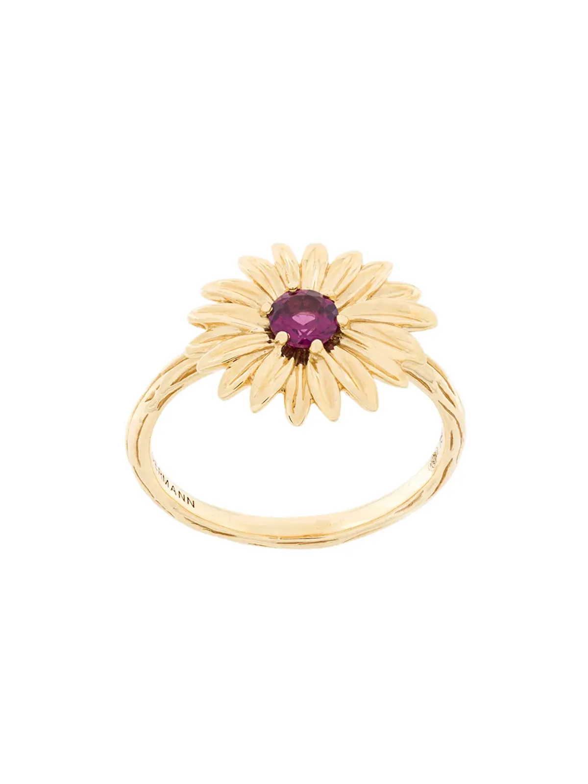 Aurelie Bidermann ガーネット花モチーフリング 18Kイエローゴールド - 画像1