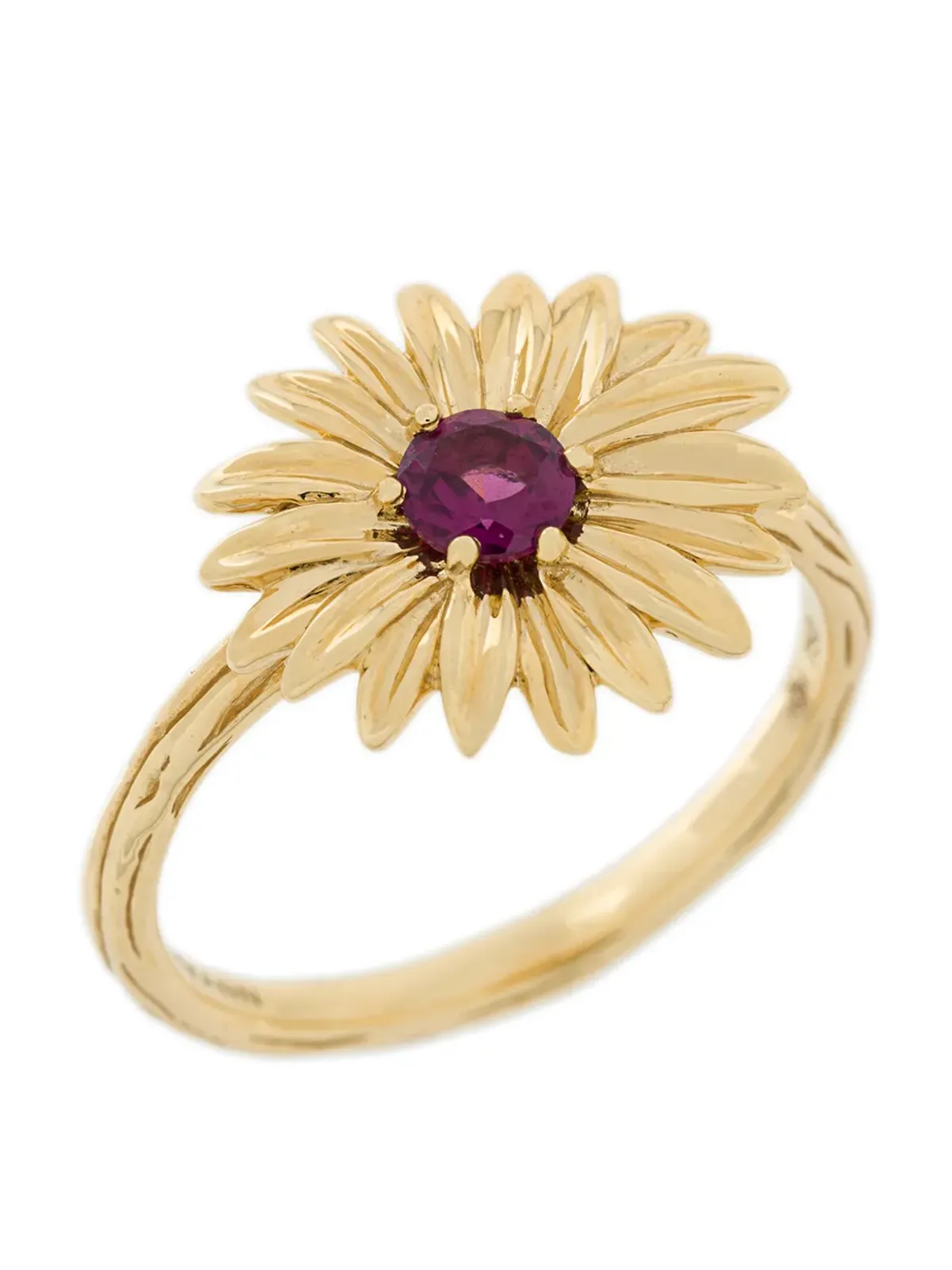 Aurelie Bidermann ガーネット花モチーフリング 18Kイエローゴールド - 画像3