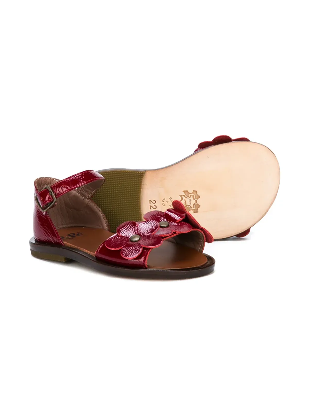 Pèpè flower appliqué open toe sandals - Red - 画像2
