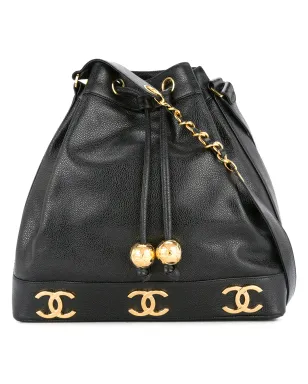 CHANEL Pre-Owned ロゴ入りドローストリングショルダーバッグ - ブラック - サムネイル1