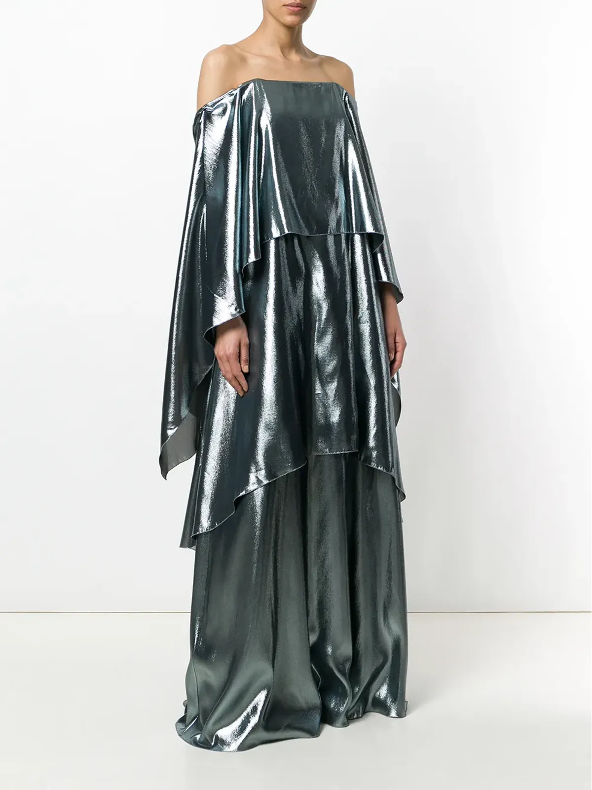 Alberta Ferretti レイヤード風オフショルダー ガウン（メタリック） - 画像3