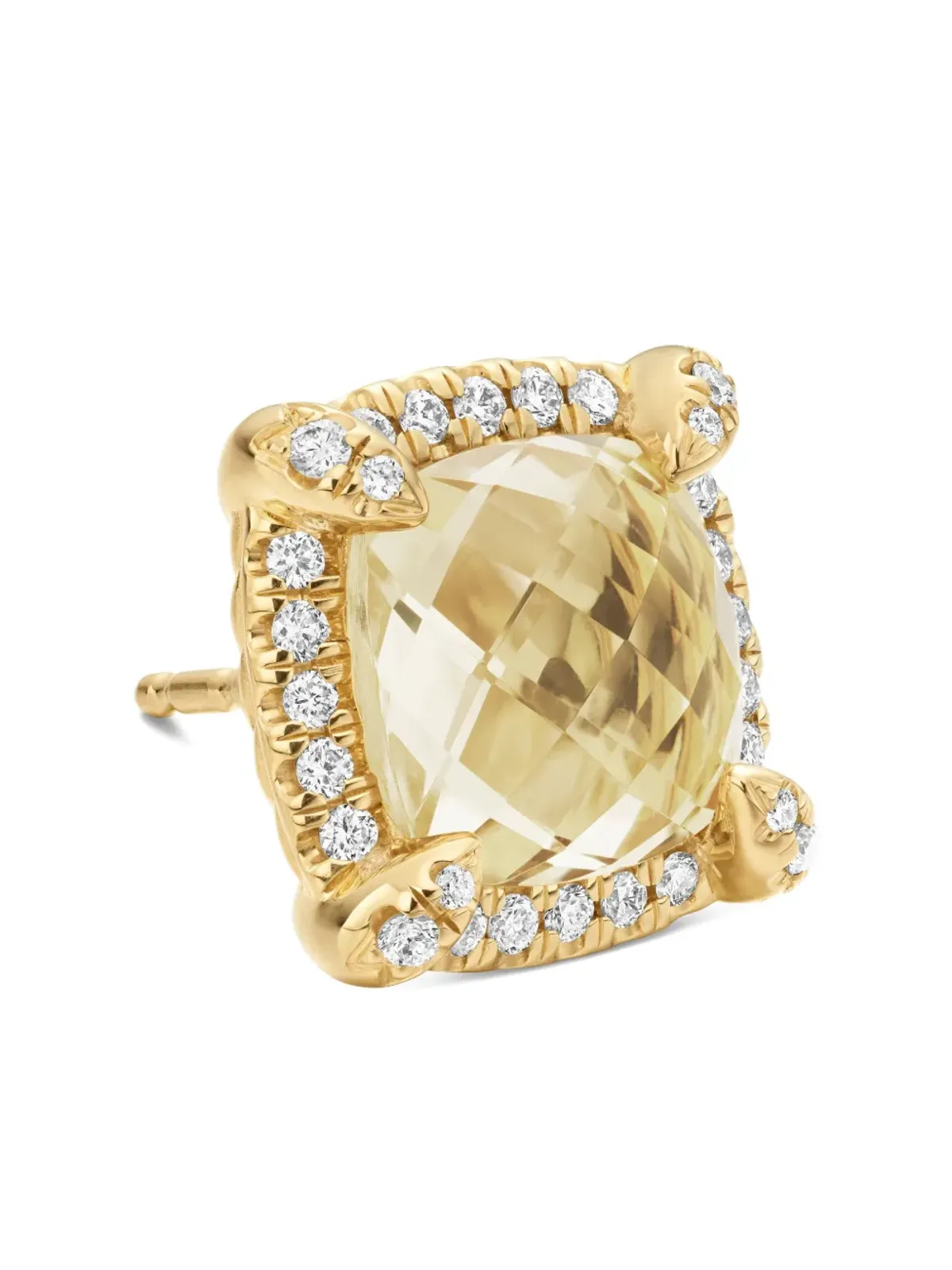David Yurman 18K イエローゴールド チャテレーヌ シトリンとダイヤモンド スタッドピアス - 画像5