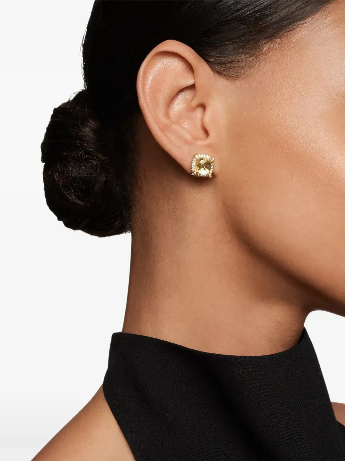 David Yurman 18K イエローゴールド チャテレーヌ シトリンとダイヤモンド スタッドピアス - 画像2
