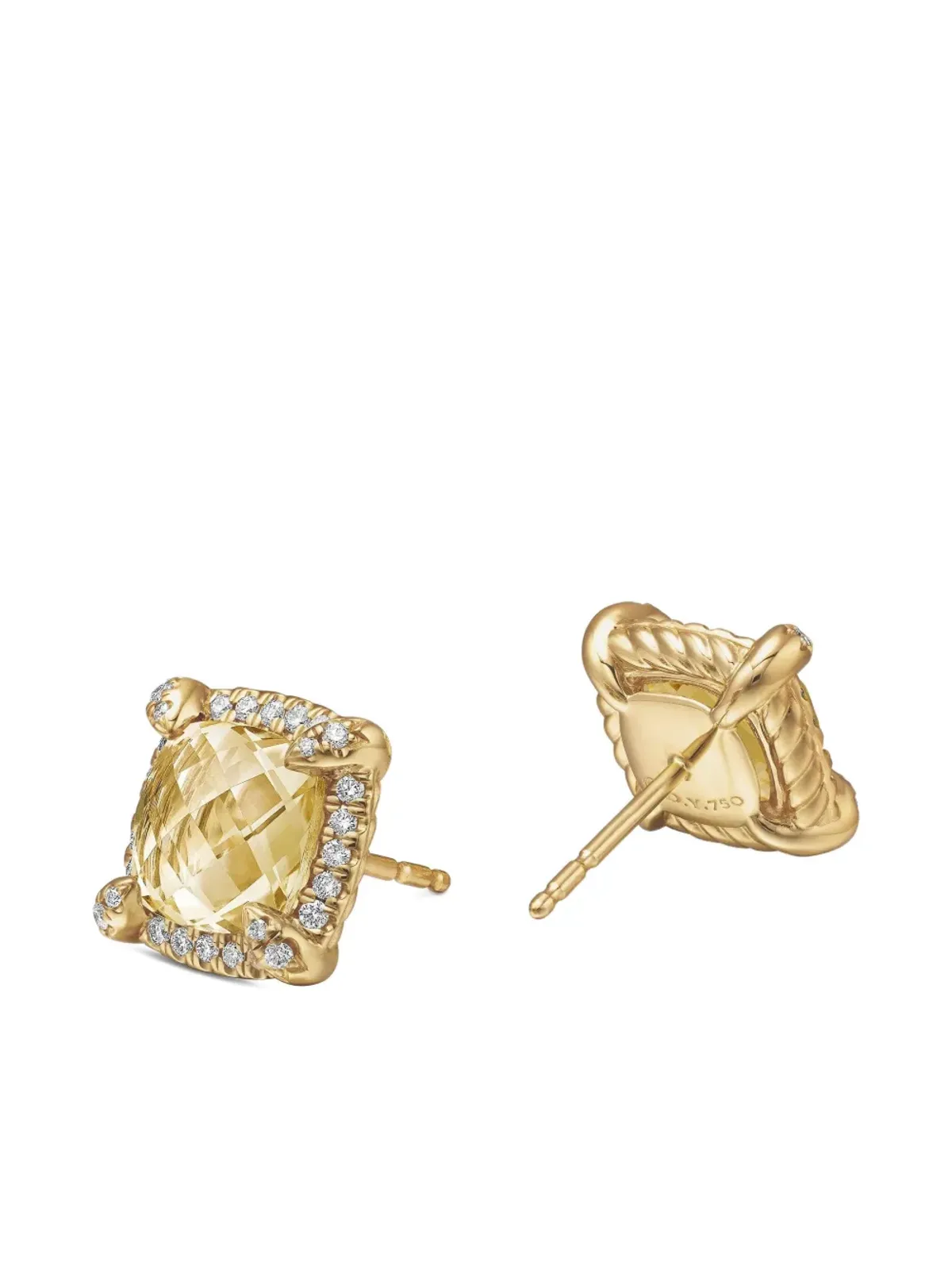 David Yurman 18K イエローゴールド チャテレーヌ シトリンとダイヤモンド スタッドピアス - 画像4