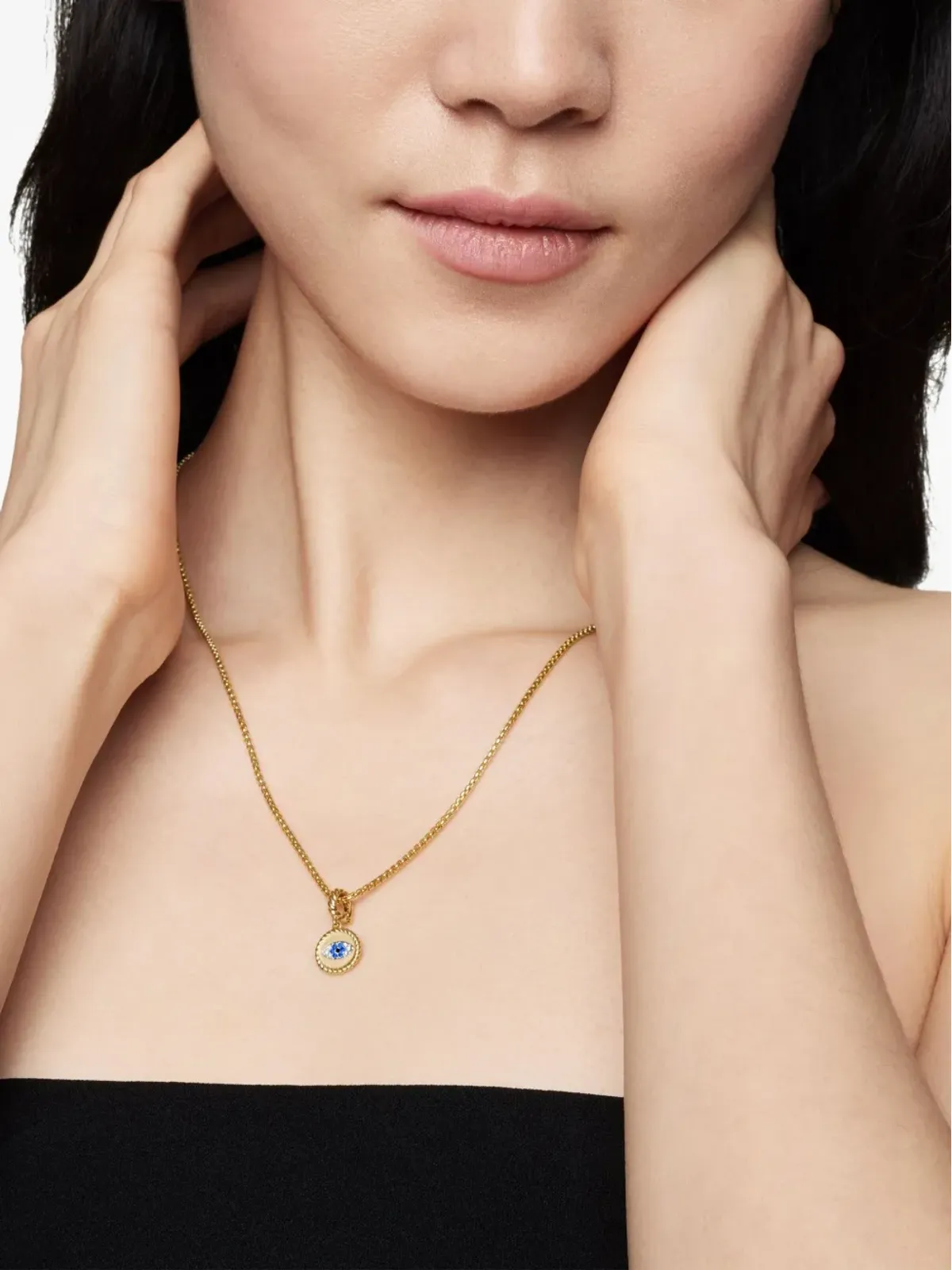 David Yurman 18K イエローゴールド イービルアイ サファイアとダイヤモンド アミュレット ペンダント - 画像2