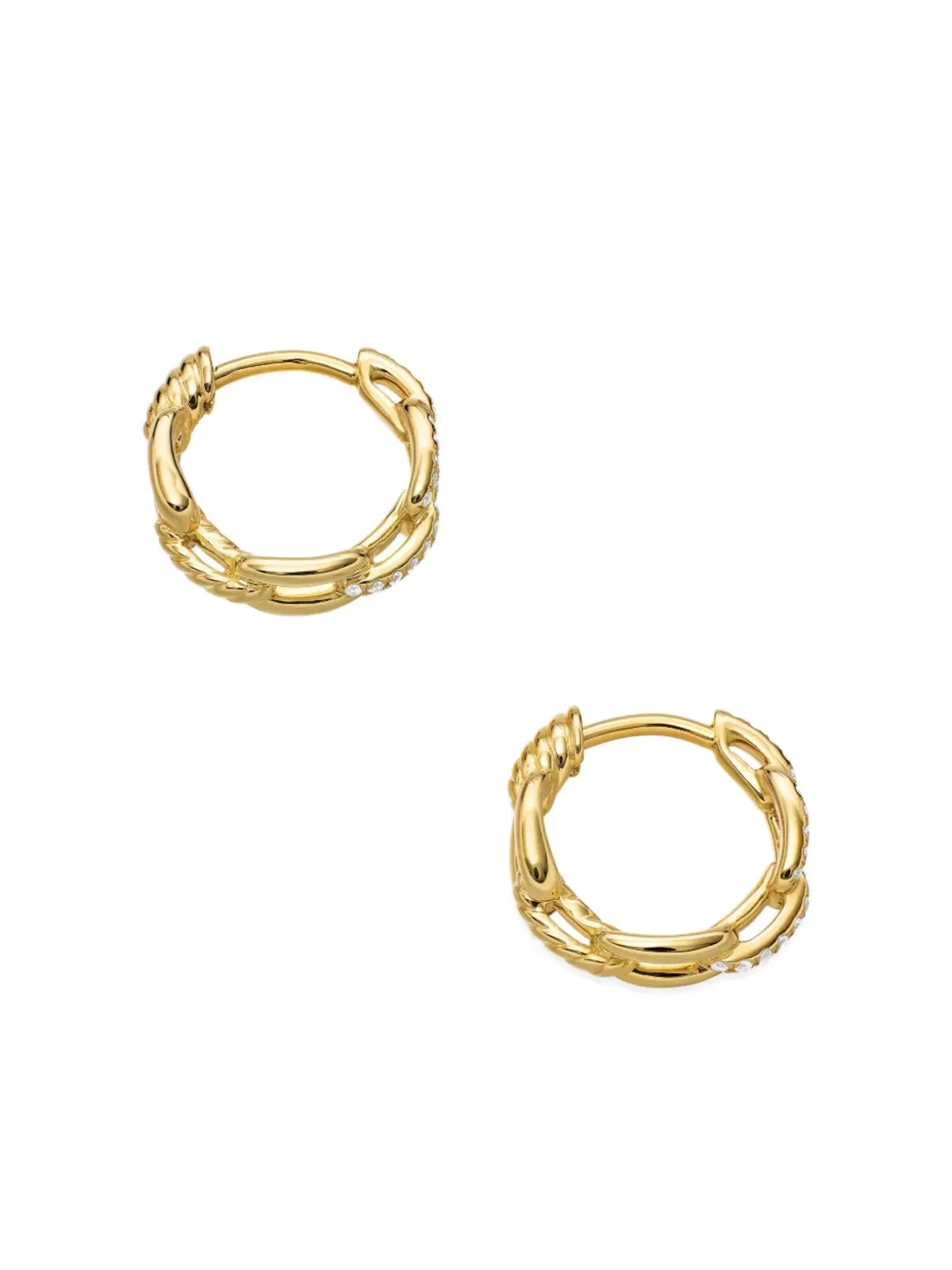 David Yurman 18kt yellow gold Stax diamond chain link huggie hoop earrings - 画像5