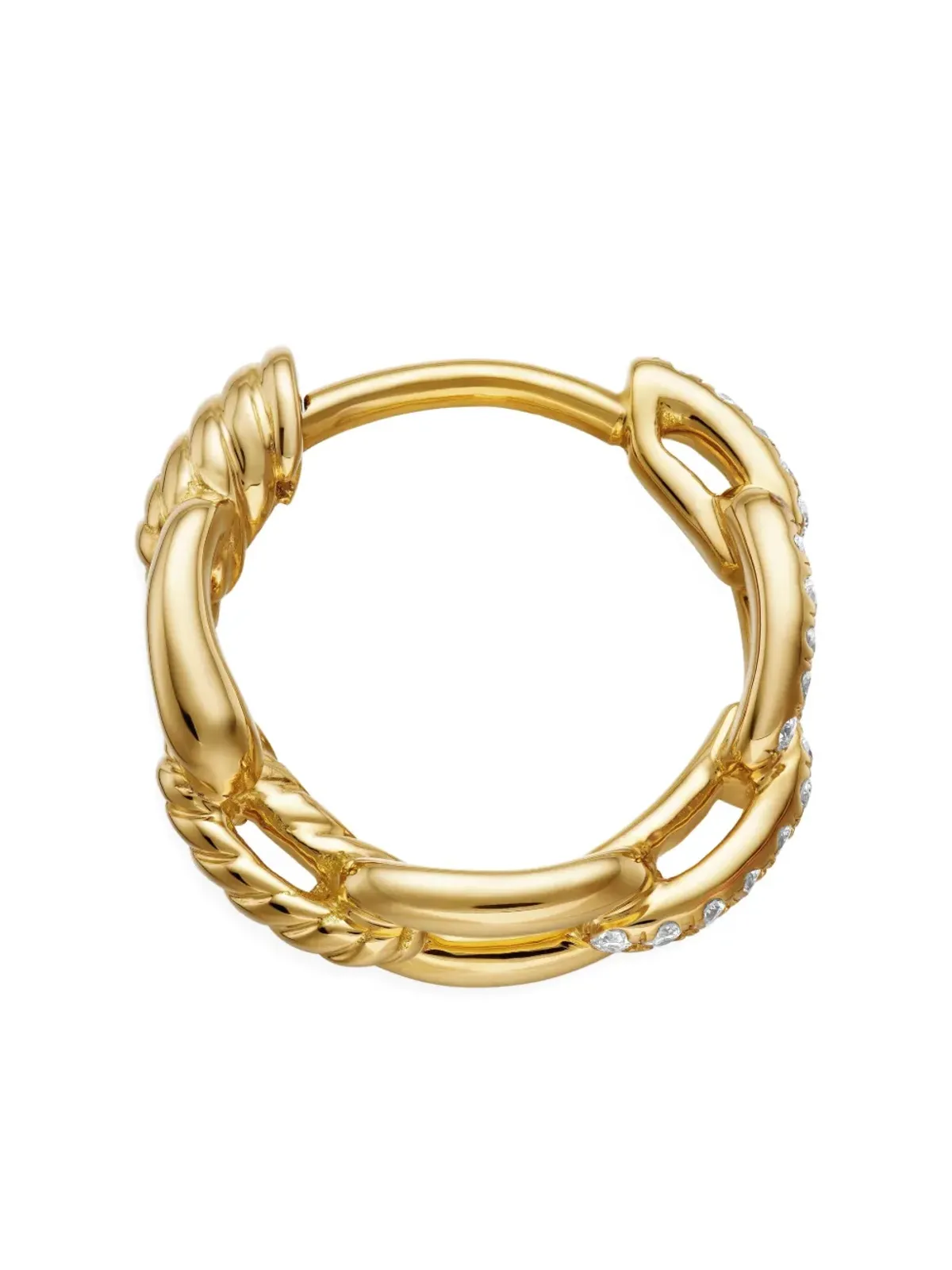 David Yurman 18kt yellow gold Stax diamond chain link huggie hoop earrings - 画像4