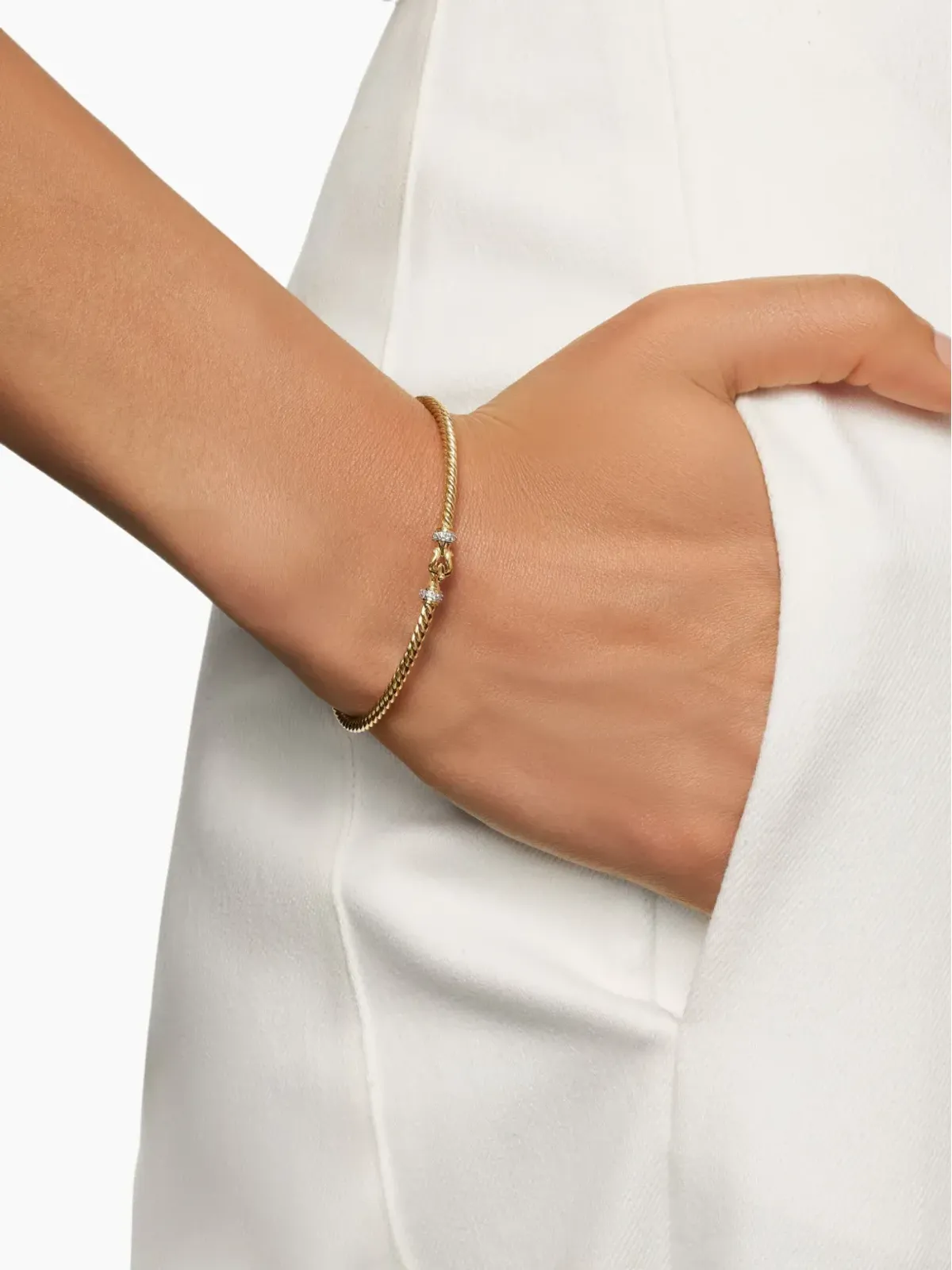 David Yurman 18kt イエローゴールド バックル クラシック ケーブル ダイヤモンド ブレスレット（2.6mm） - 画像5