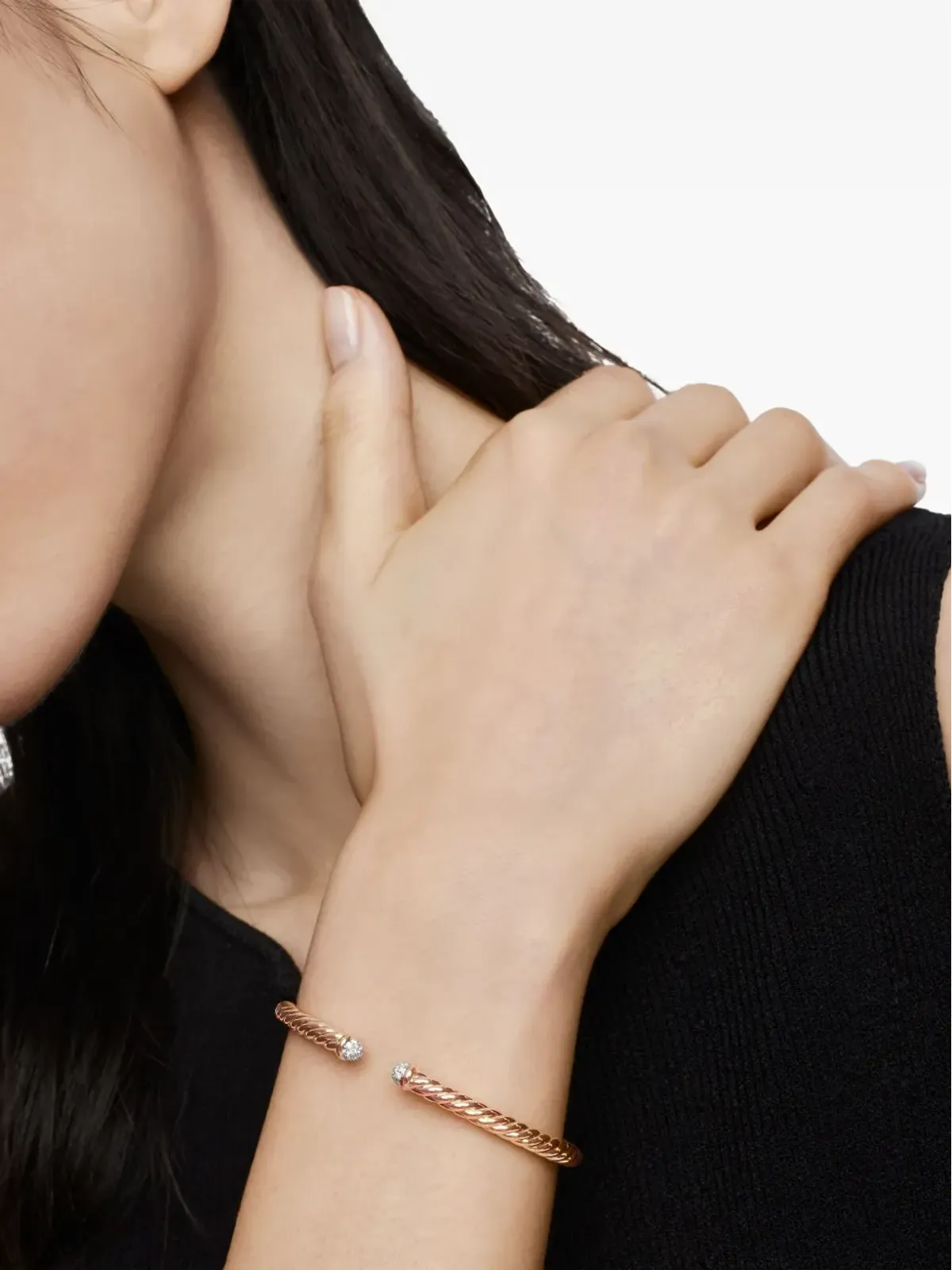 David Yurman 18kt ローズゴールド モダン・ケーブルスパイラ ダイヤモンド ブレスレット - 画像3