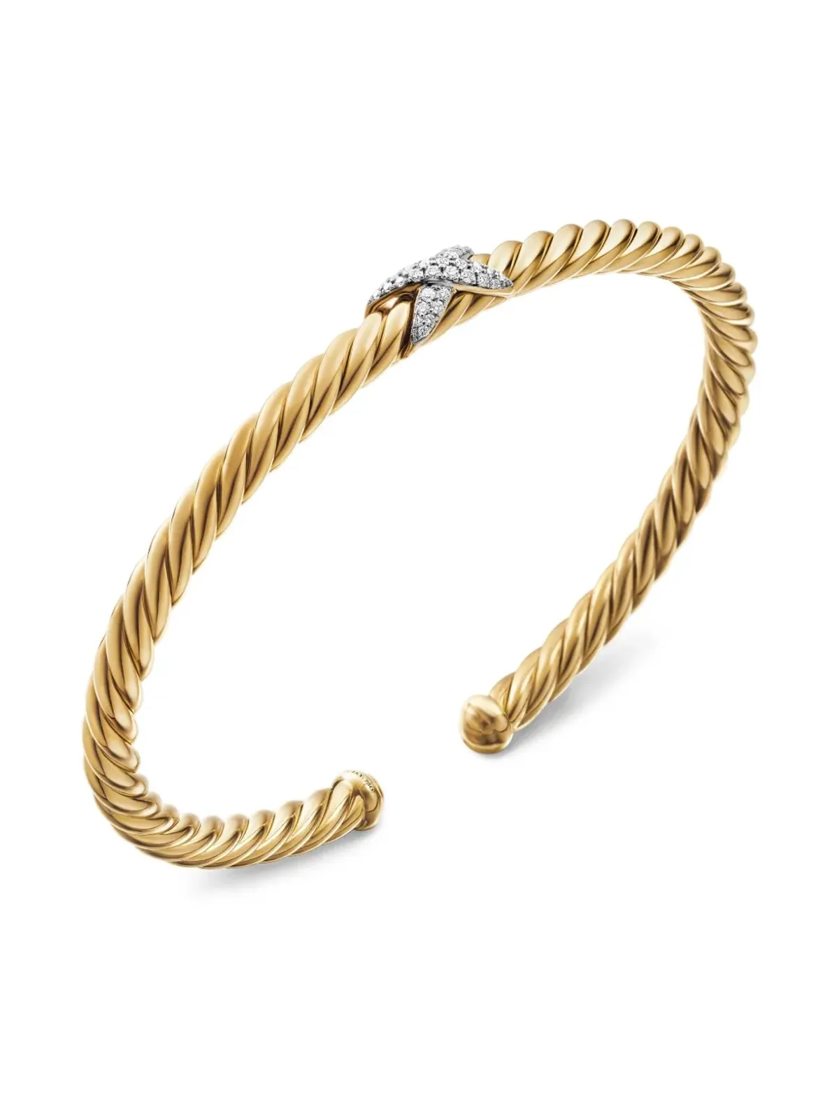 David Yurman 18kt イエローゴールド X Cablespira Station ダイヤモンド ブレスレット - 画像5