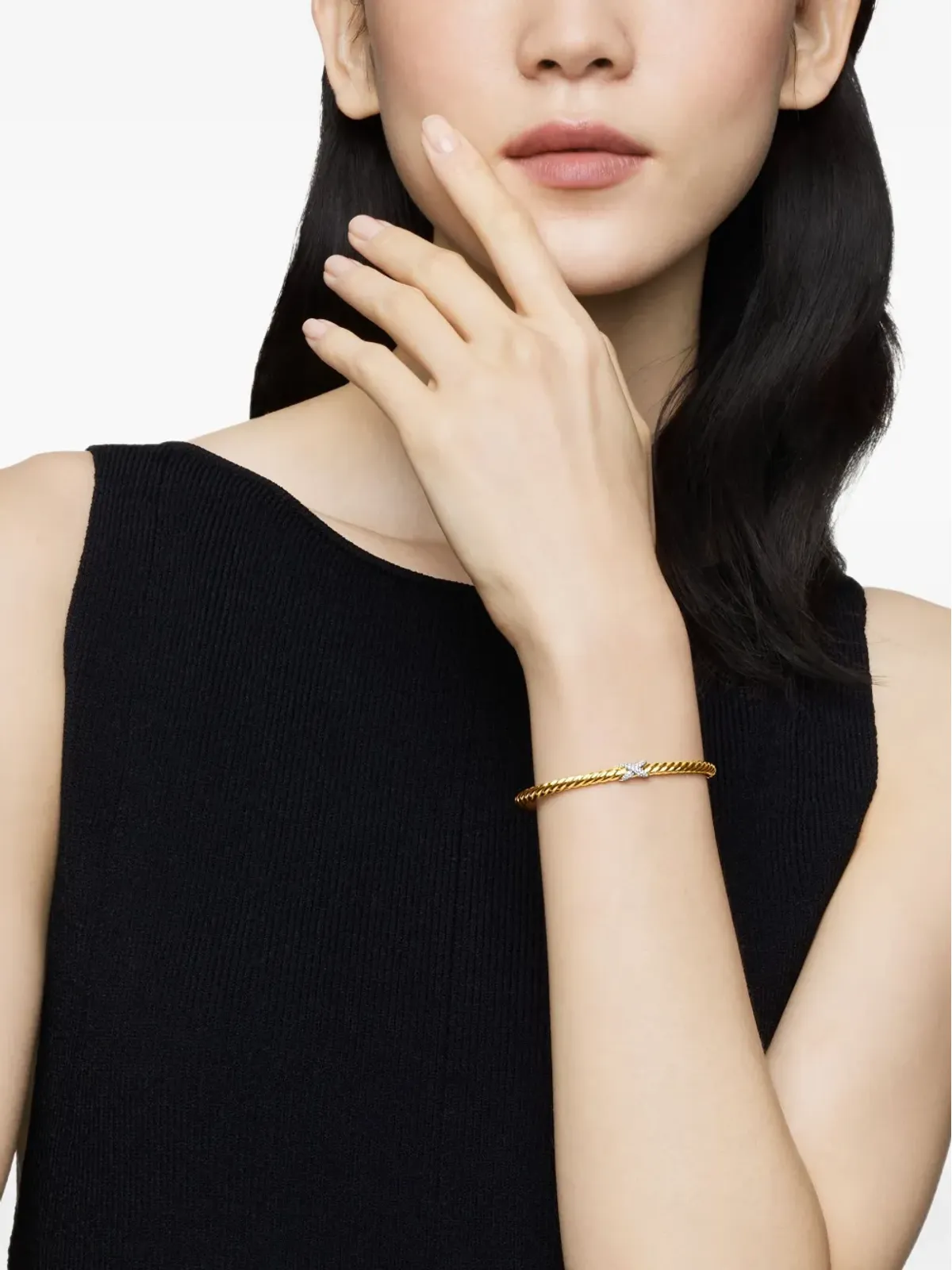 David Yurman 18kt イエローゴールド X Cablespira Station ダイヤモンド ブレスレット - 画像2