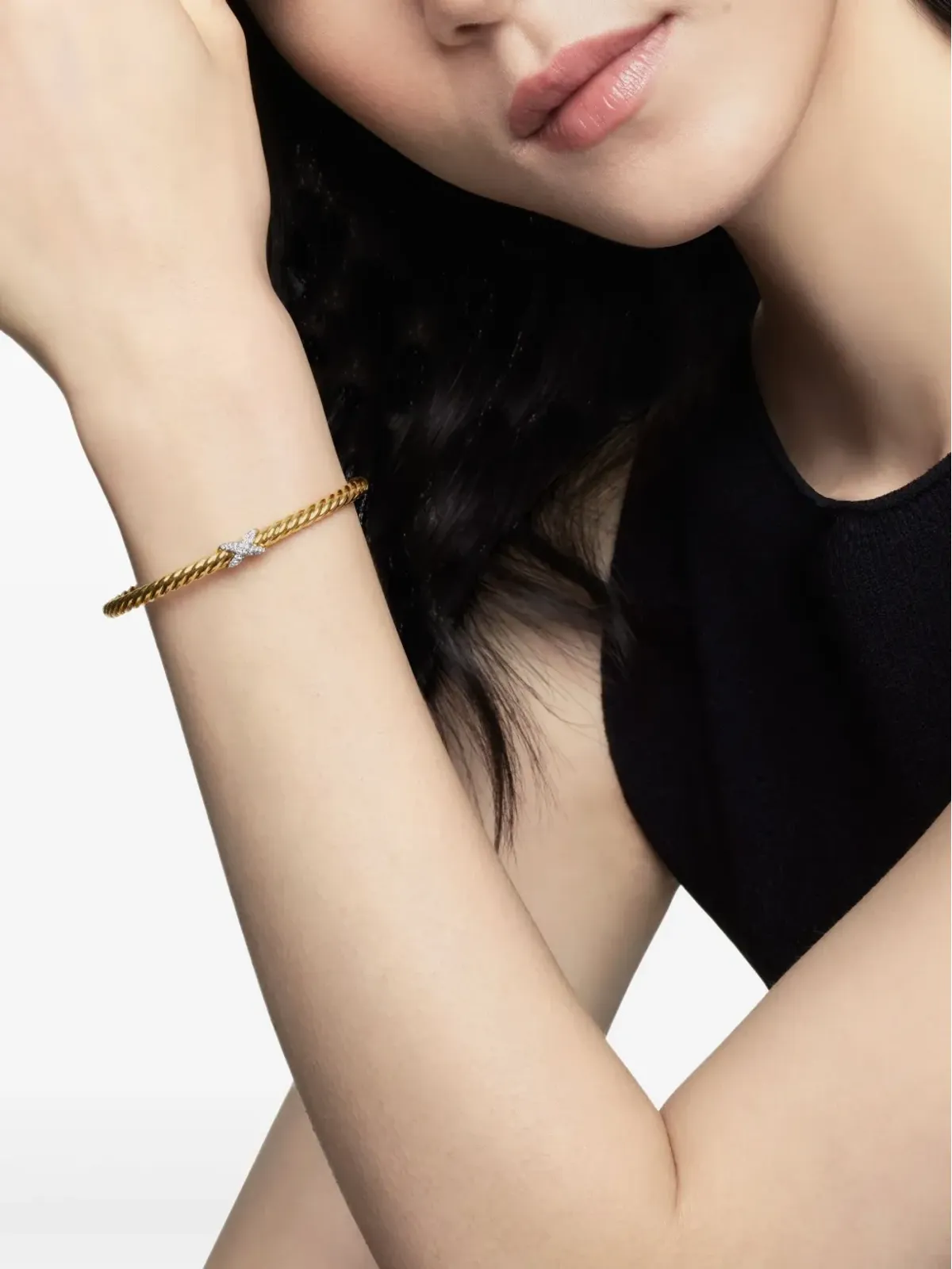 David Yurman 18kt イエローゴールド X Cablespira Station ダイヤモンド ブレスレット - 画像3