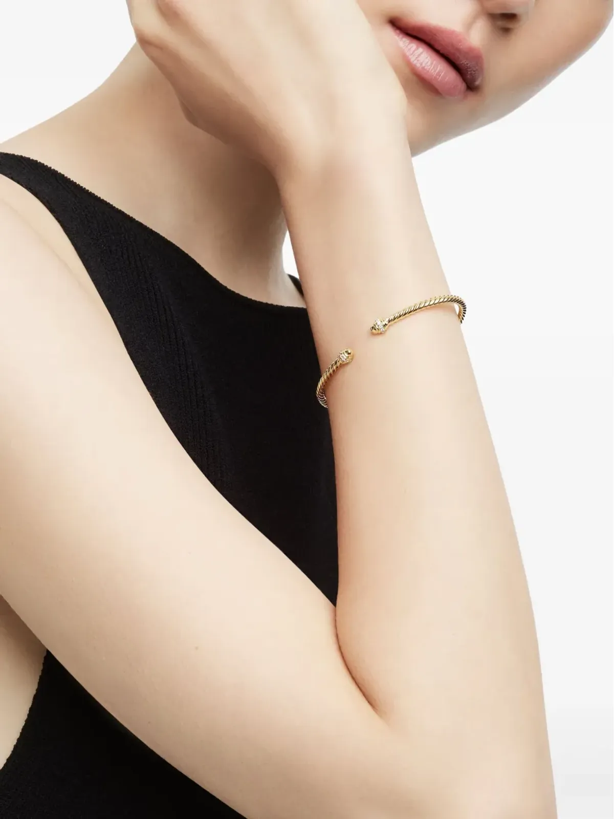 David Yurman 18K イエローゴールド クラシック Cablespira ダイヤモンド ブレスレット - 画像2