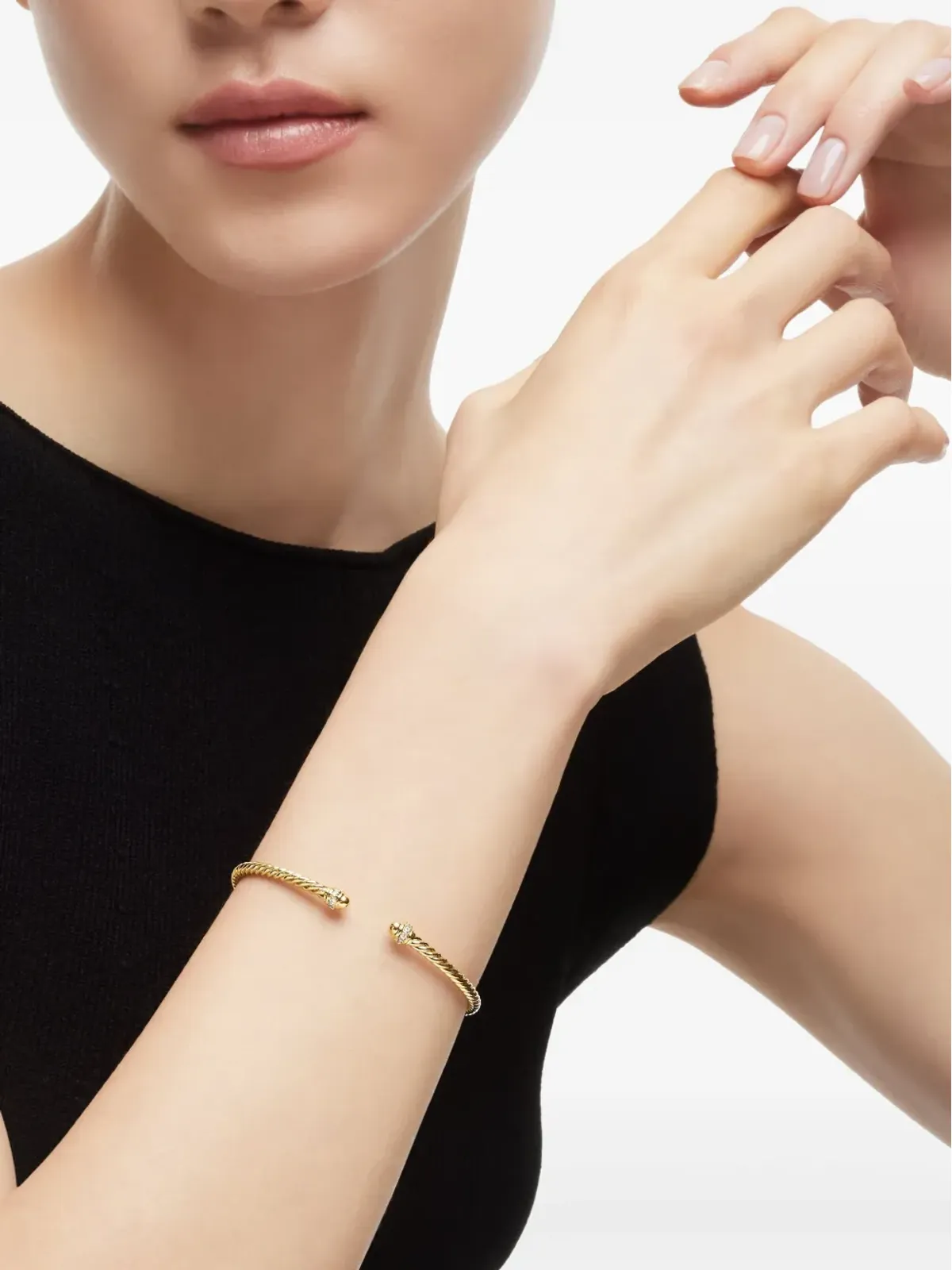 David Yurman 18K イエローゴールド クラシック Cablespira ダイヤモンド ブレスレット - 画像3