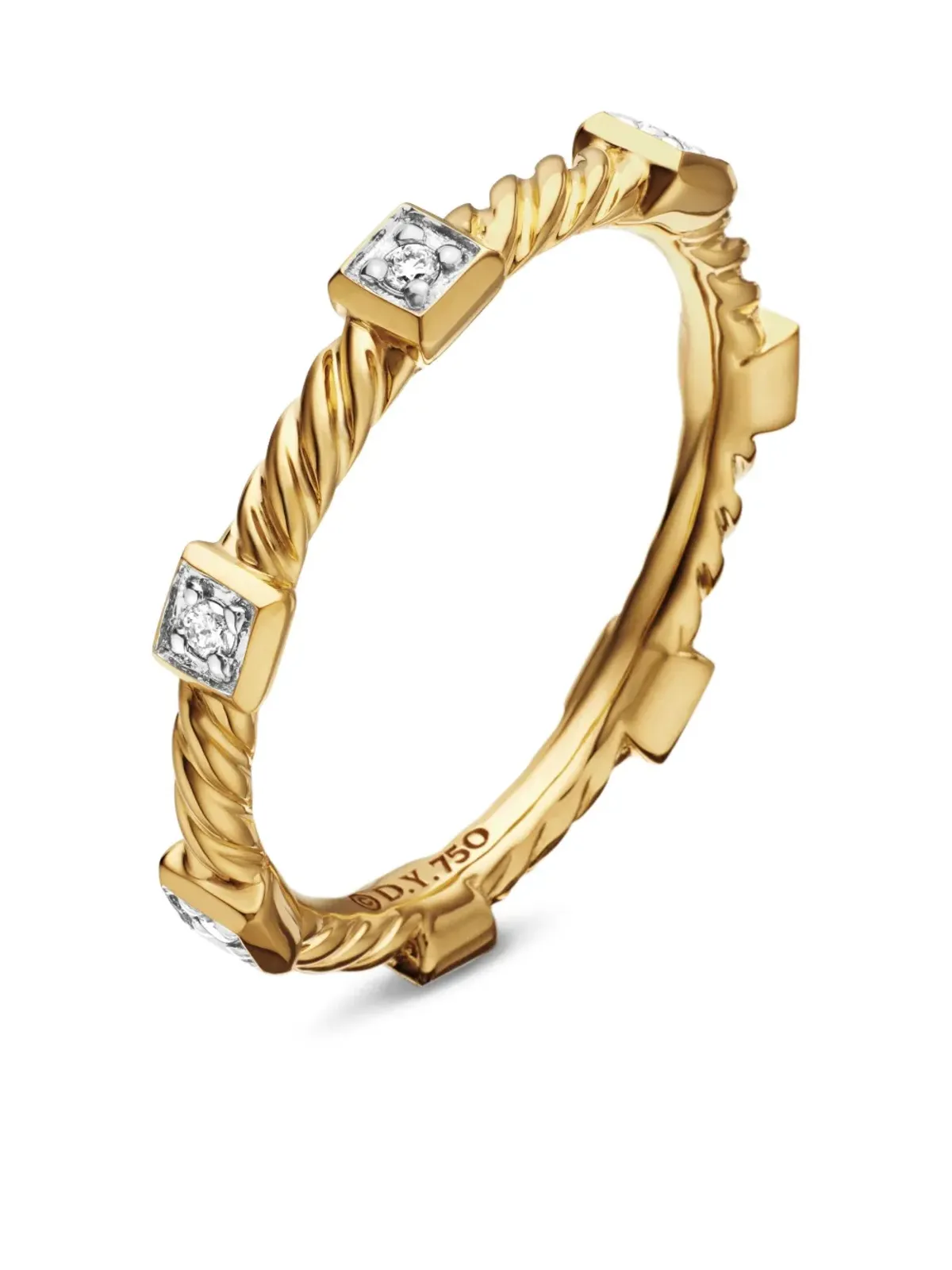 David Yurman 18kt Yellow Gold Cable Collectibles Stations ダイヤモンド・スタック・リング（2mm） - 画像5
