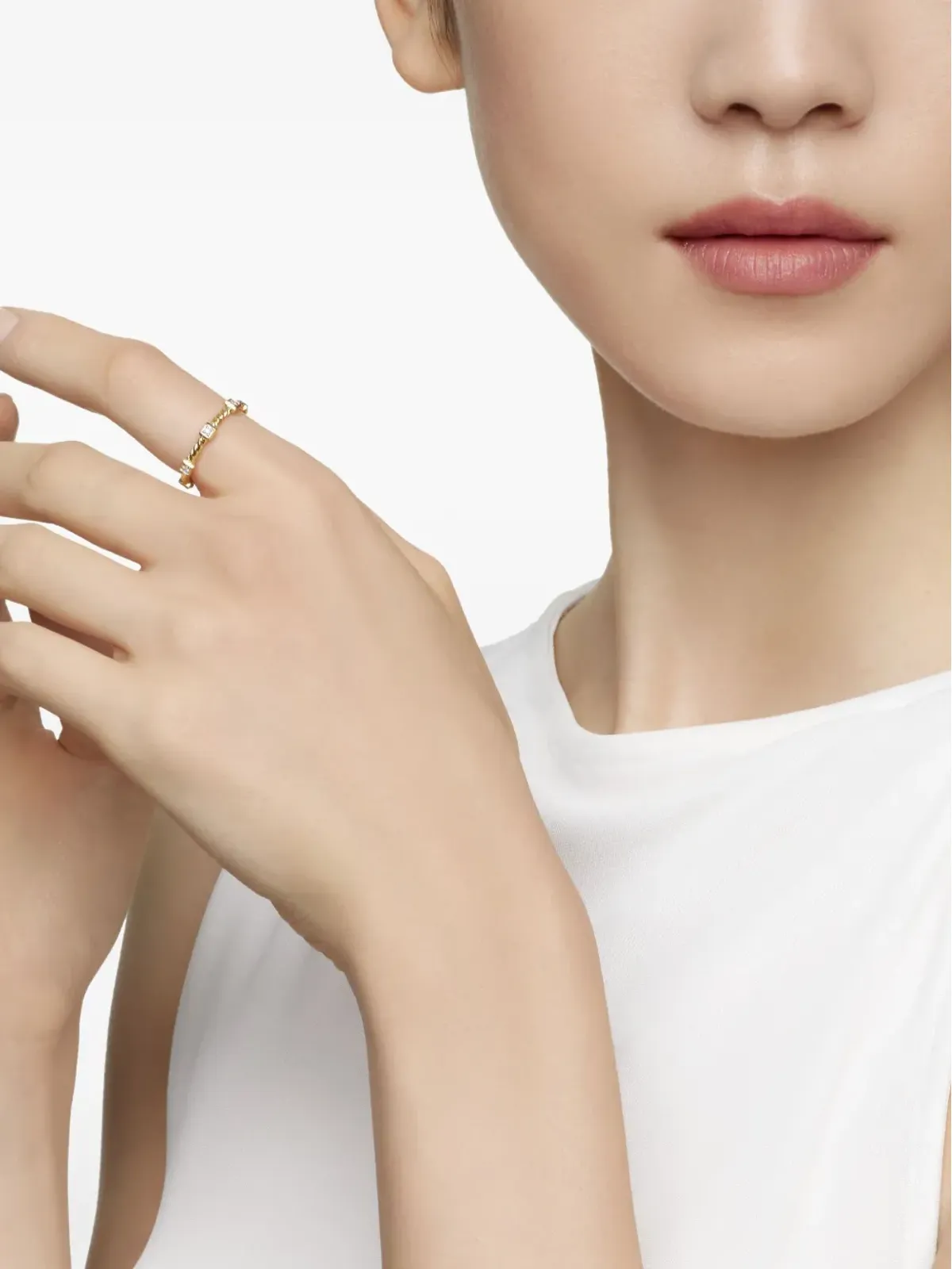 David Yurman 18kt Yellow Gold Cable Collectibles Stations ダイヤモンド・スタック・リング（2mm） - 画像2