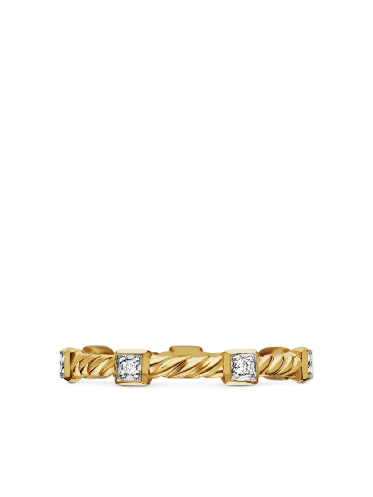 David Yurman 18kt Yellow Gold Cable Collectibles Stations ダイヤモンド・スタック・リング（2mm） - 画像4