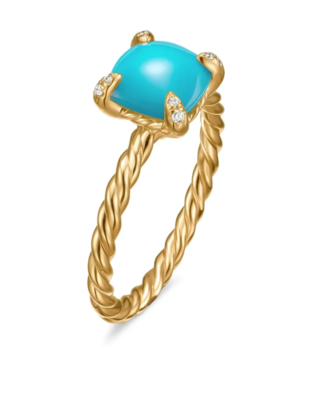 David Yurman 18ktイエローゴールド チャテレーヌ ターコイズ＆ダイヤモンド リング - 画像5