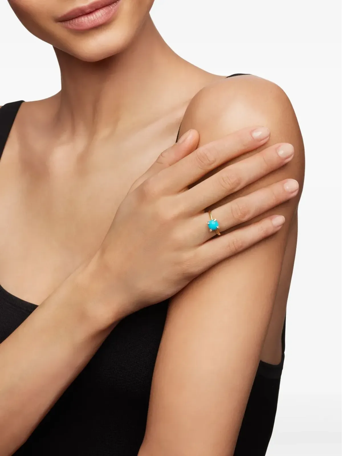 David Yurman 18ktイエローゴールド チャテレーヌ ターコイズ＆ダイヤモンド リング - 画像2