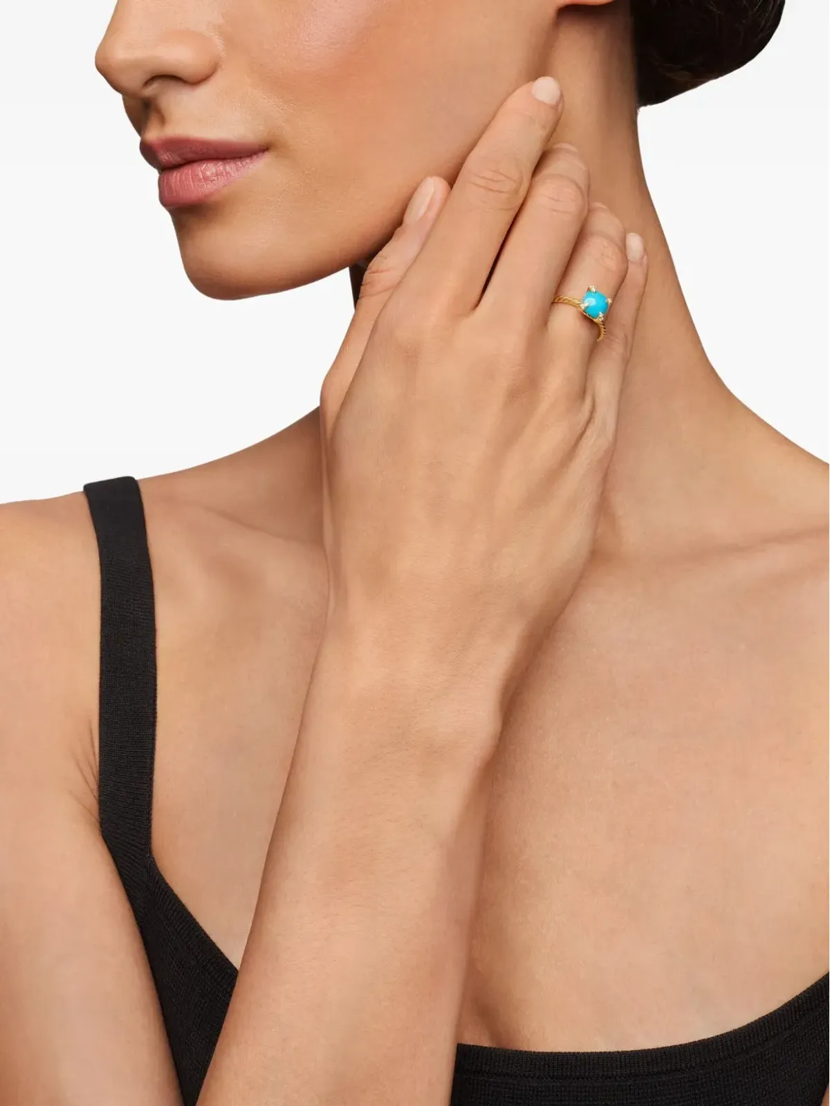 David Yurman 18ktイエローゴールド チャテレーヌ ターコイズ＆ダイヤモンド リング - 画像3