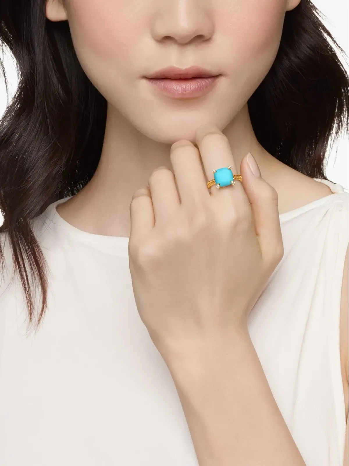 David Yurman 18ktイエローゴールド チャテレイン ターコイズとダイヤモンド リング - 画像2
