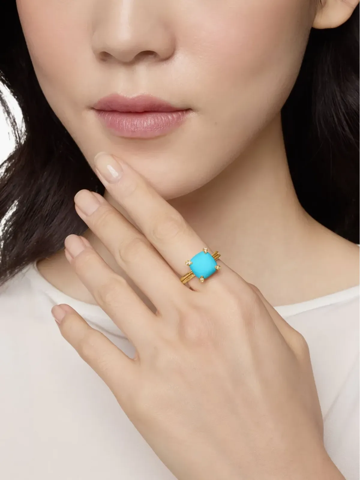 David Yurman 18ktイエローゴールド チャテレイン ターコイズとダイヤモンド リング - 画像3