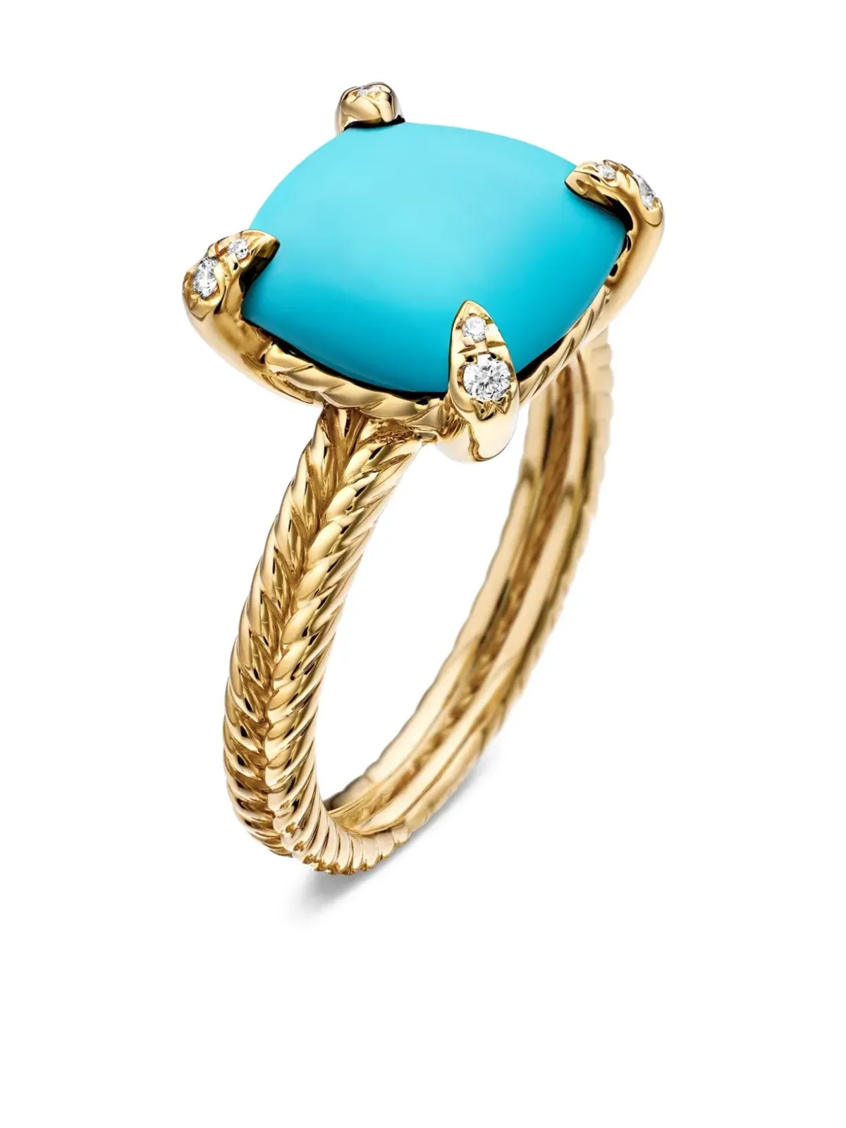 David Yurman 18ktイエローゴールド チャテレイン ターコイズとダイヤモンド リング - 画像4